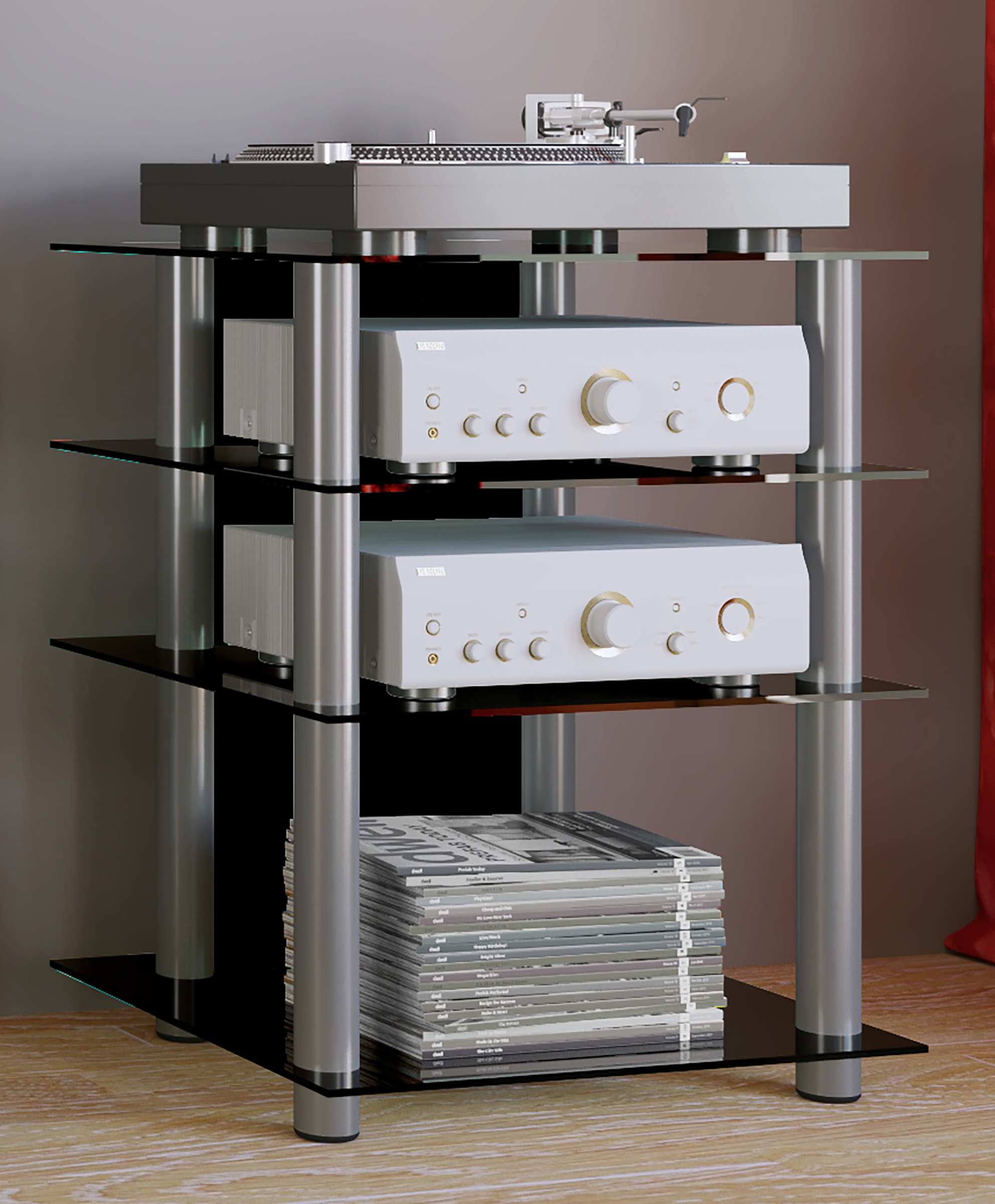 VCM Wohnzimmertisch »Hifi Möbel Rack Alu Glas Phono Mediaregal Bilus«