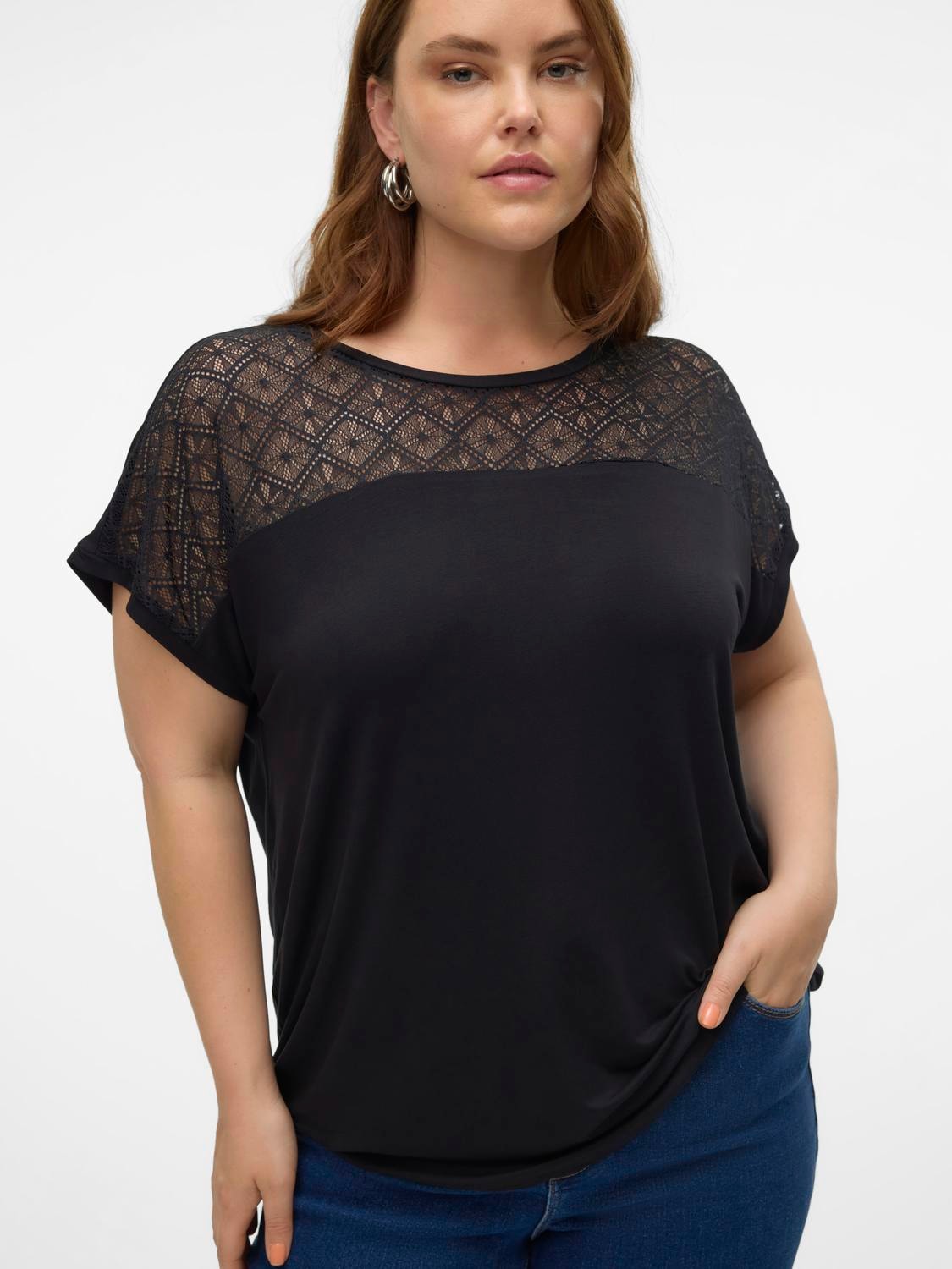 Vero Moda Curve Spitzenshirt »VMCANNE SS O-NECK LACE TOP JRS NOOS CUR«