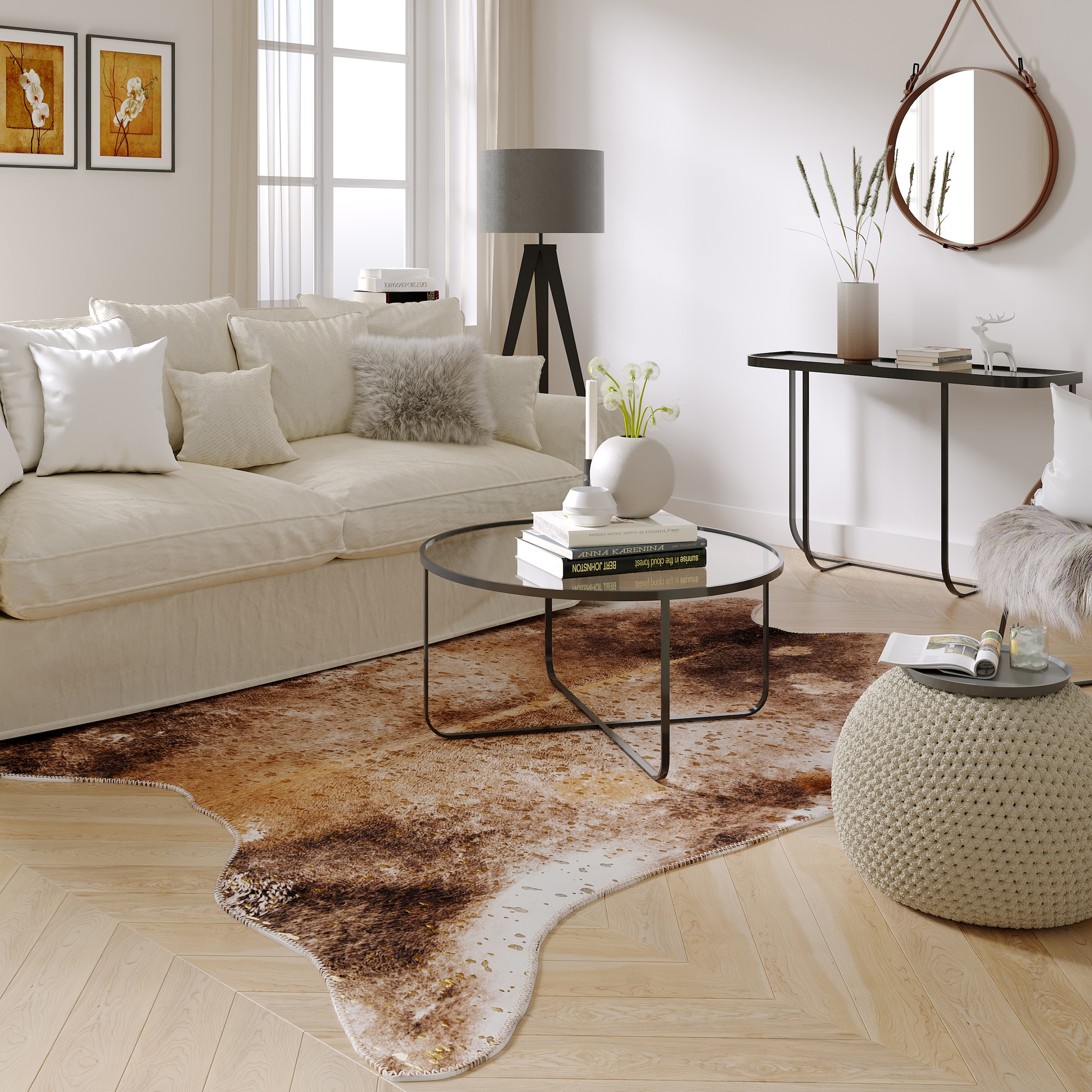 Gino Falcone Fellteppich »Emilia«, fellförmig, 3 mm Höhe, Kunstfell, bedruckt, Kuhfell-Optik, ideal im Wohnzimmer & Schlafzimmer