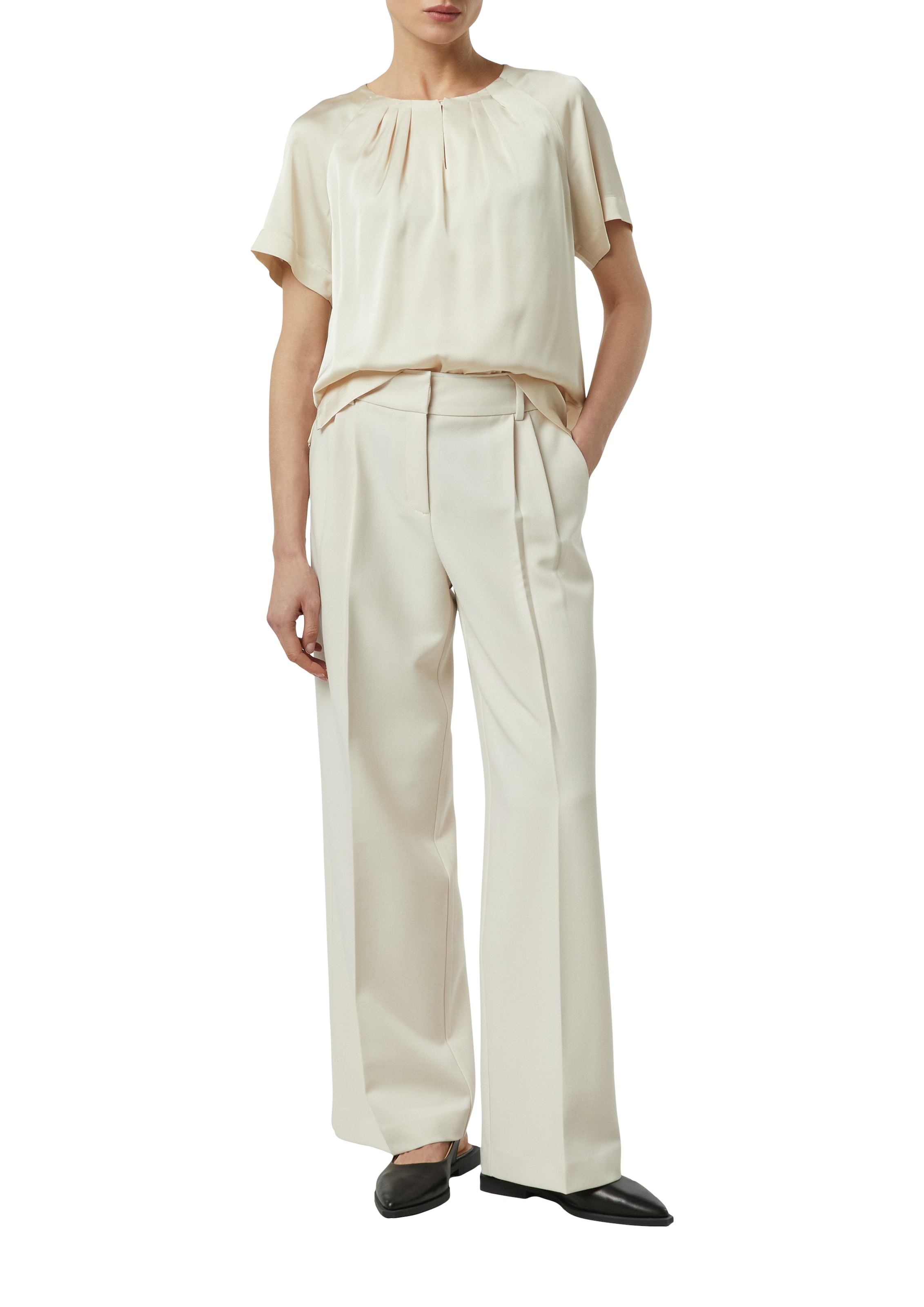 Comma Shirtbluse Sommer-Bluse mit gerafftem Kragen und Cut-out