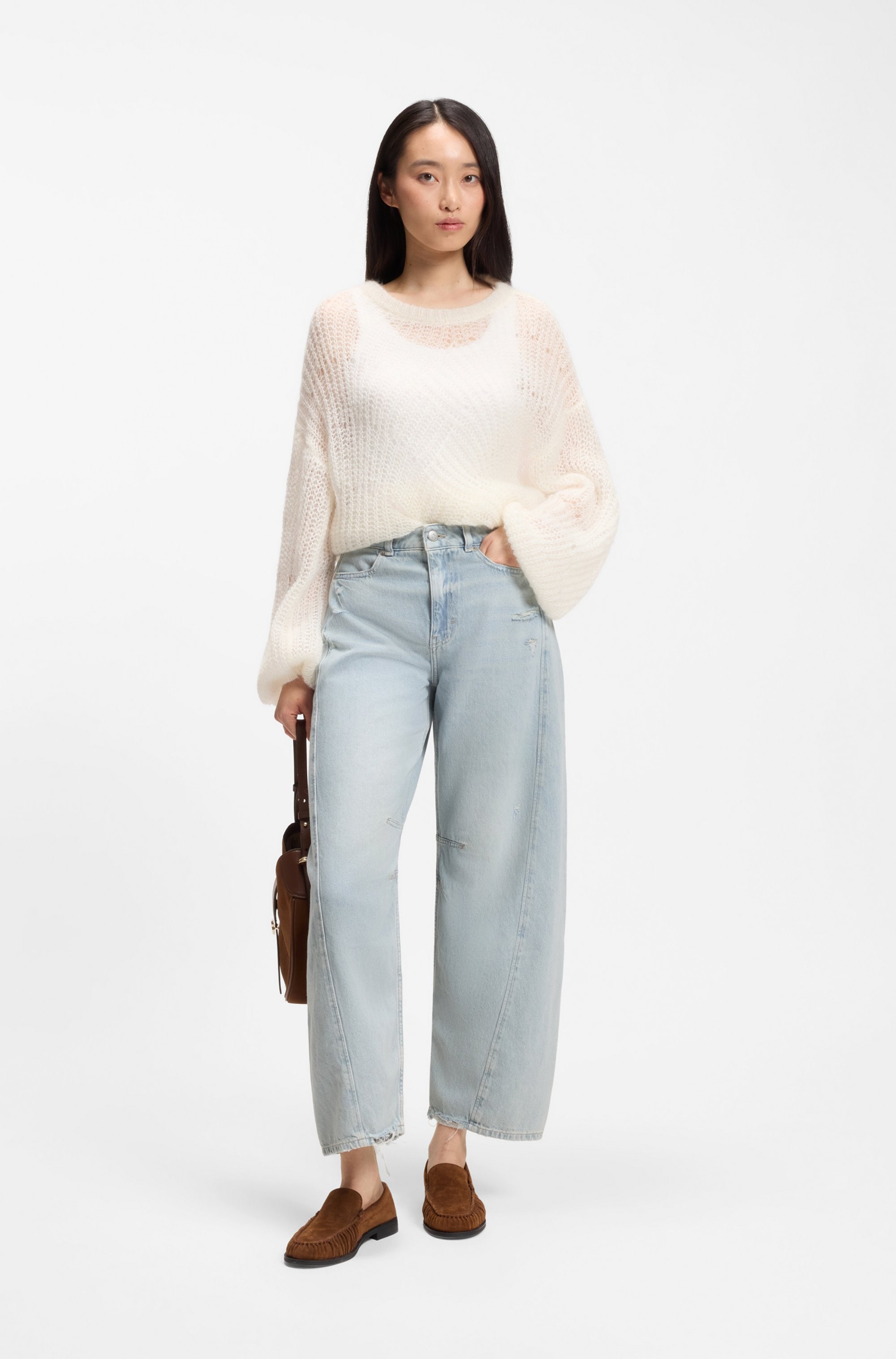 BOSS ORANGE High-waist-Jeans »BALOON HR 1.0 Premium Damenmode« mit Abnähern, Destroyed-Effekte