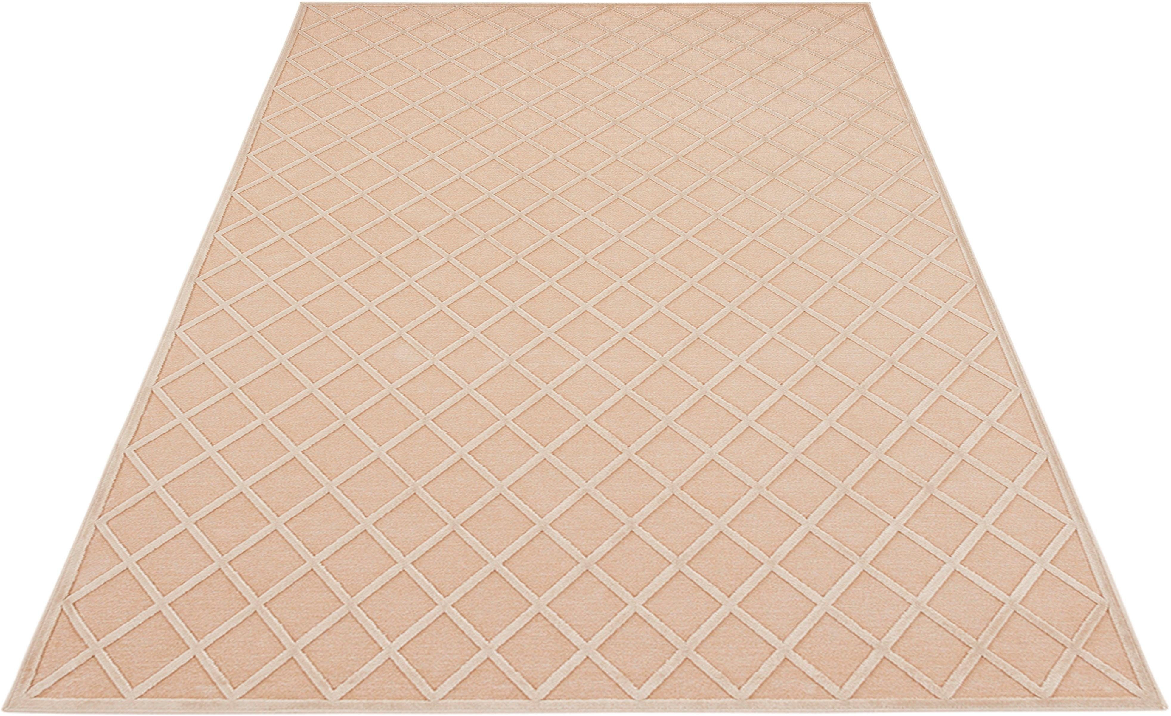 MINT RUGS Teppich »Danton«, rechteckig, 4 mm Höhe, Viskose Glanz, Hoch-Tief Struktur, Wohnzimmer, Schlafzimmer, Robust, Pflegeleicht, Gitter Muster