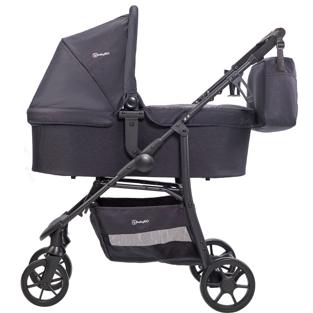 BabyGo Kombi-Kinderwagen »Style - 3in1, schwarz/lila«, inkl. Babyschale mit Adaptern u. Wickeltasche