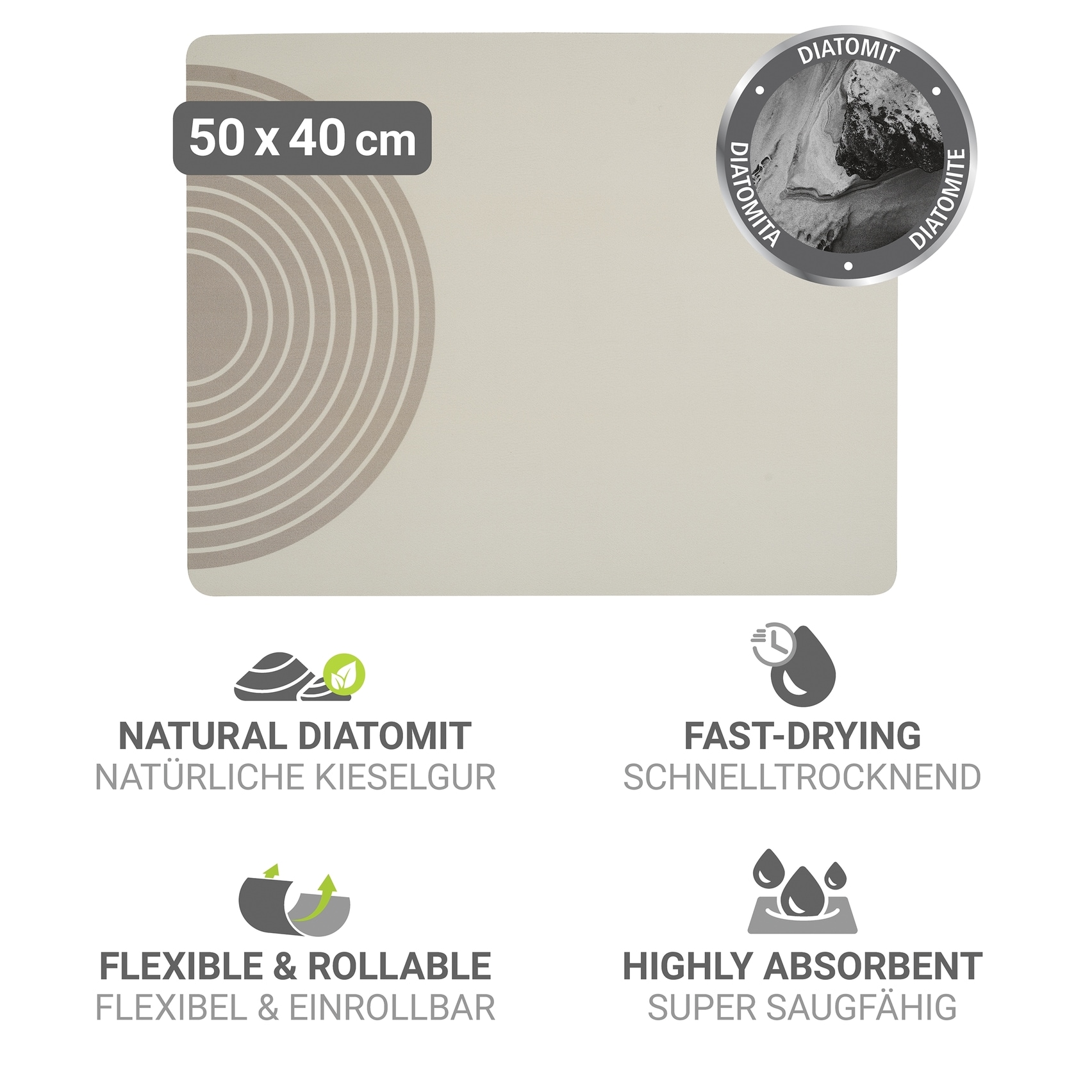 WENKO Abtropfmatte »Modell Dima« Spülmatte mit Diatomitpartikeln, einrollbar, schnelltrocknend
