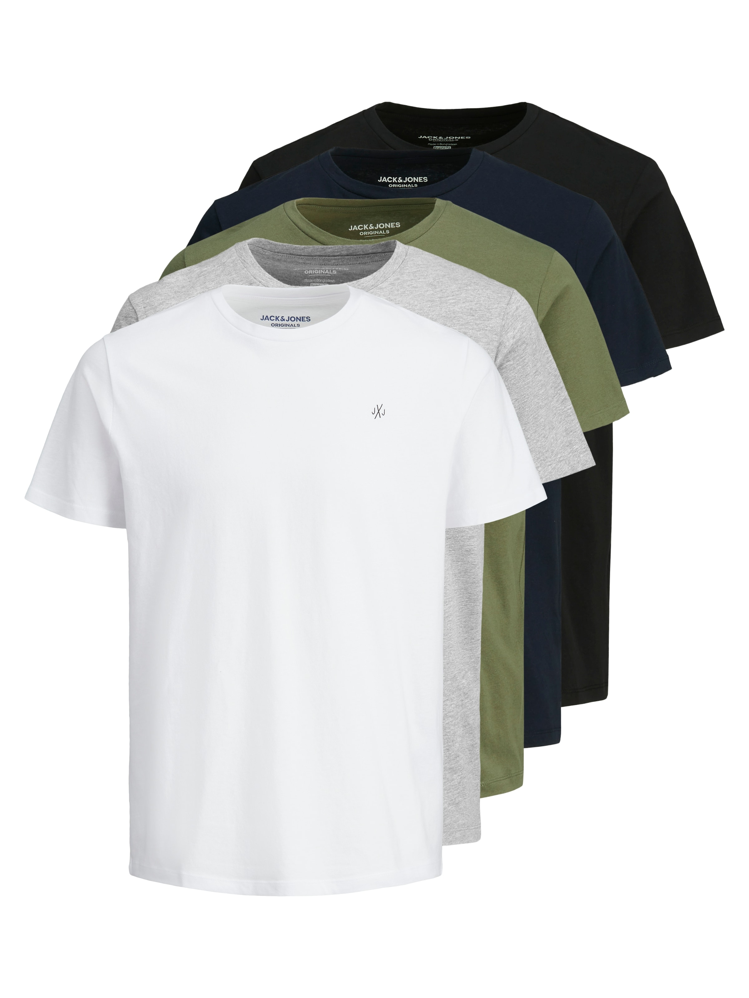Jack & Jones Rundhalsshirt »JORJXJ im 5er Pack mit Rundhals und angenehmem Tragegefühl« Packung, 5 Stk. unifarben, modisch, regular fit, Baumwolle, Rundhals