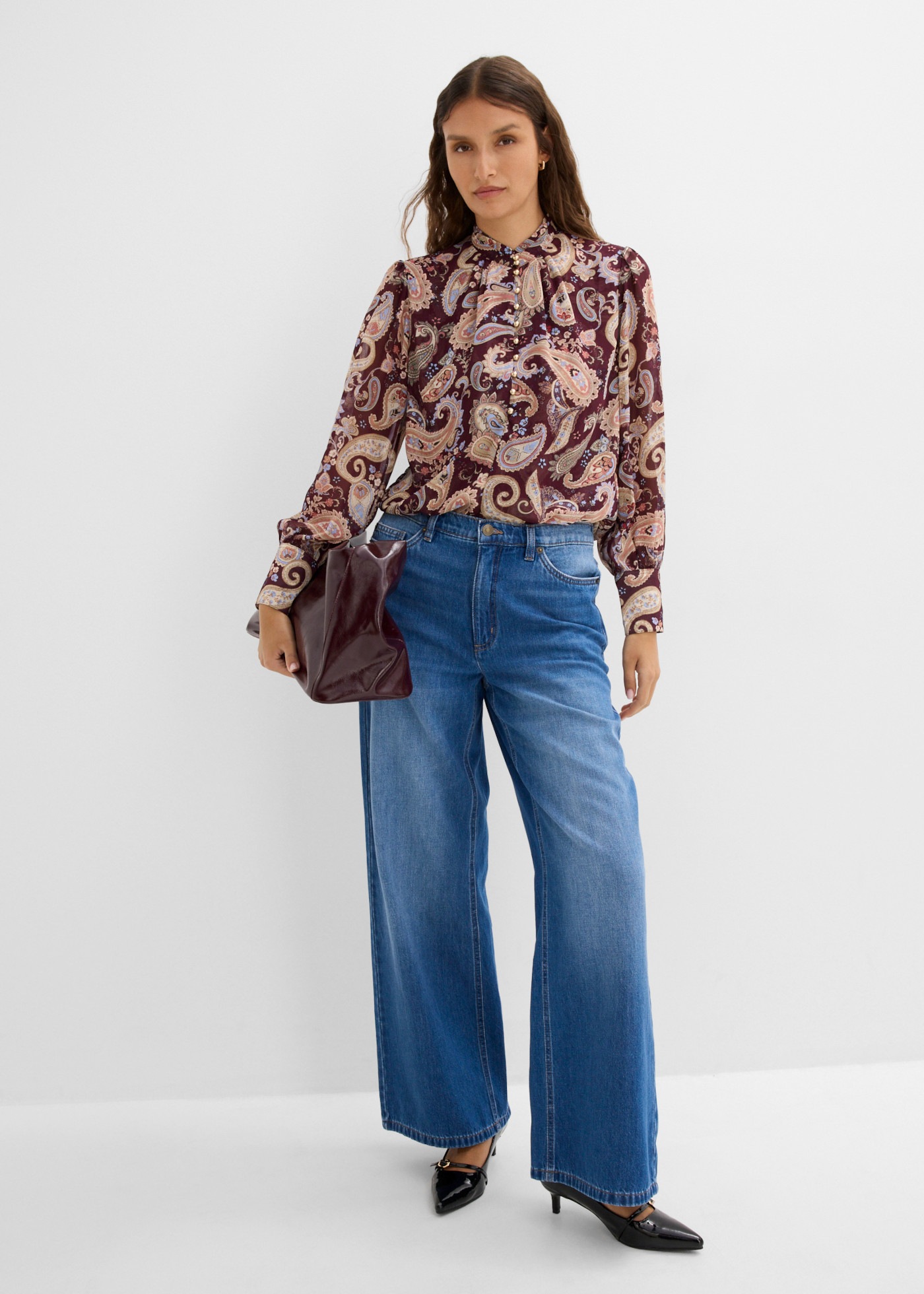 bonprix Chiffonbluse mit Paisley Design, Loose Fit, festlich
