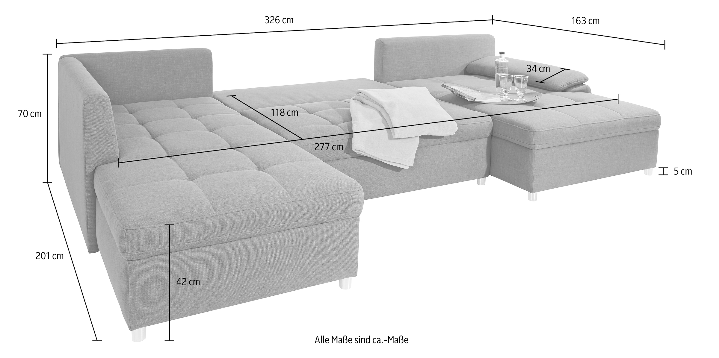 sit&more Wohnlandschaft »Labene U-Form« wahlweise mit Bettfunktion und Bettkasten