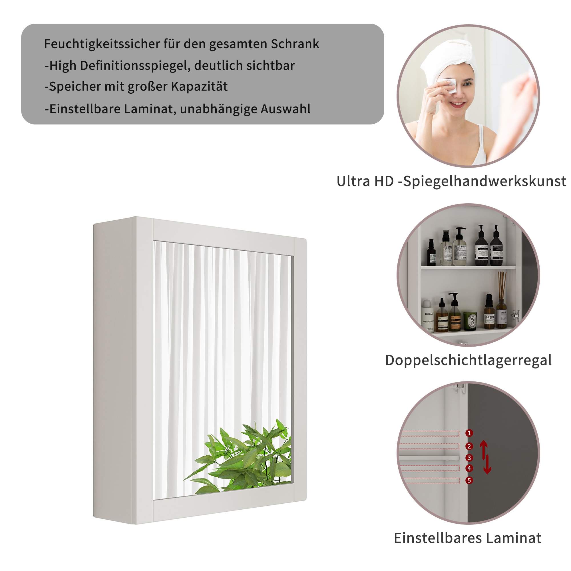 welltime Spiegelschrank »AMSTERDAM« platzsparender Spiegelschrank mit individuell verstellbarem Regalboden