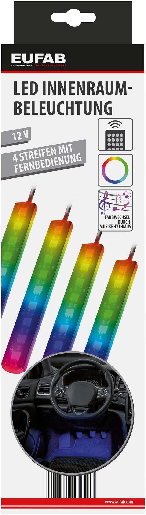 EUFAB LED Lichtleiste »LED Innenraumbeleuchtung 12V« 6 Stk. RGB