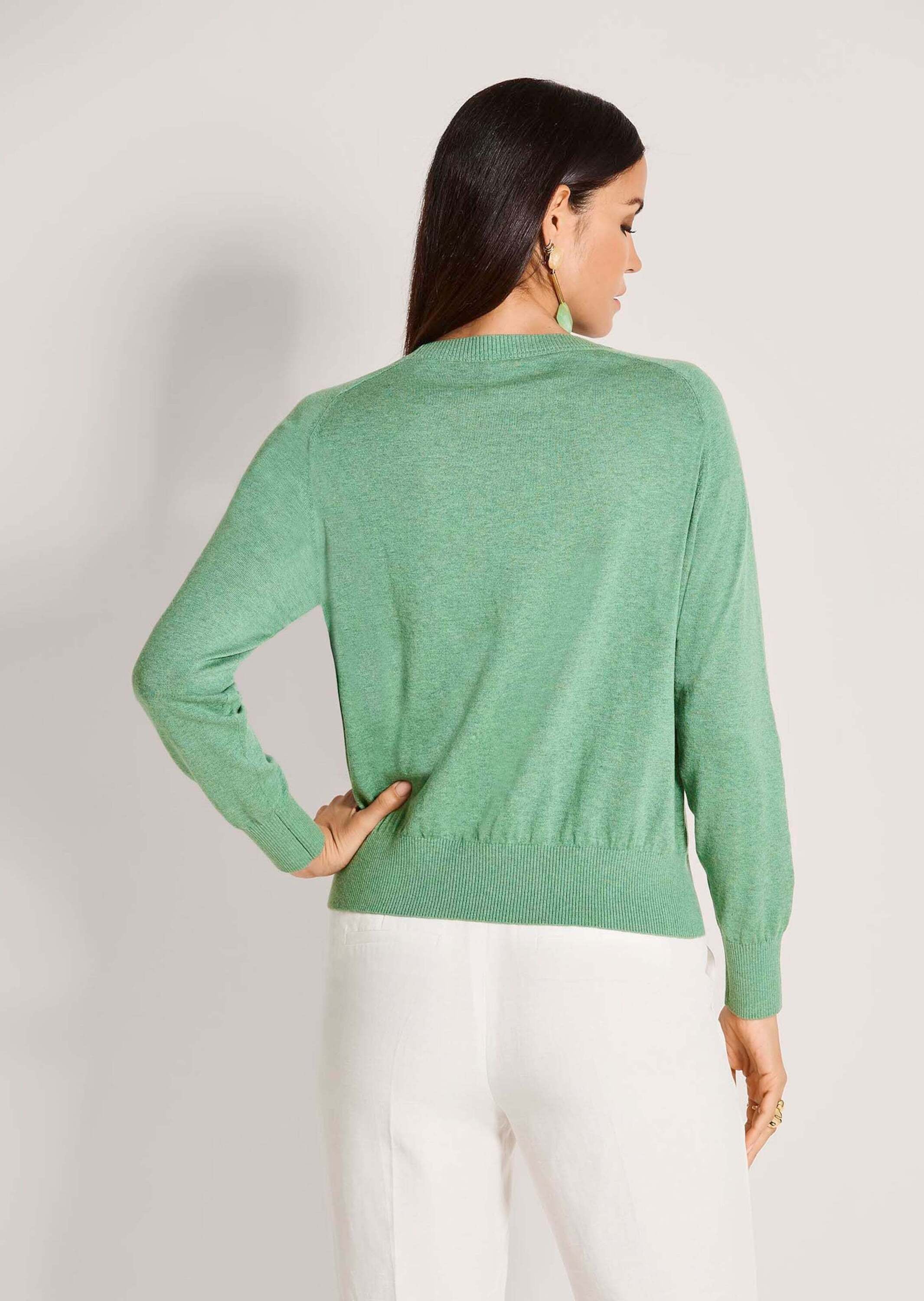 MADELEINE Longpullover »Feinstrickpullover Basic-Pullover mit Rundhals« Ärmel mit Sattel