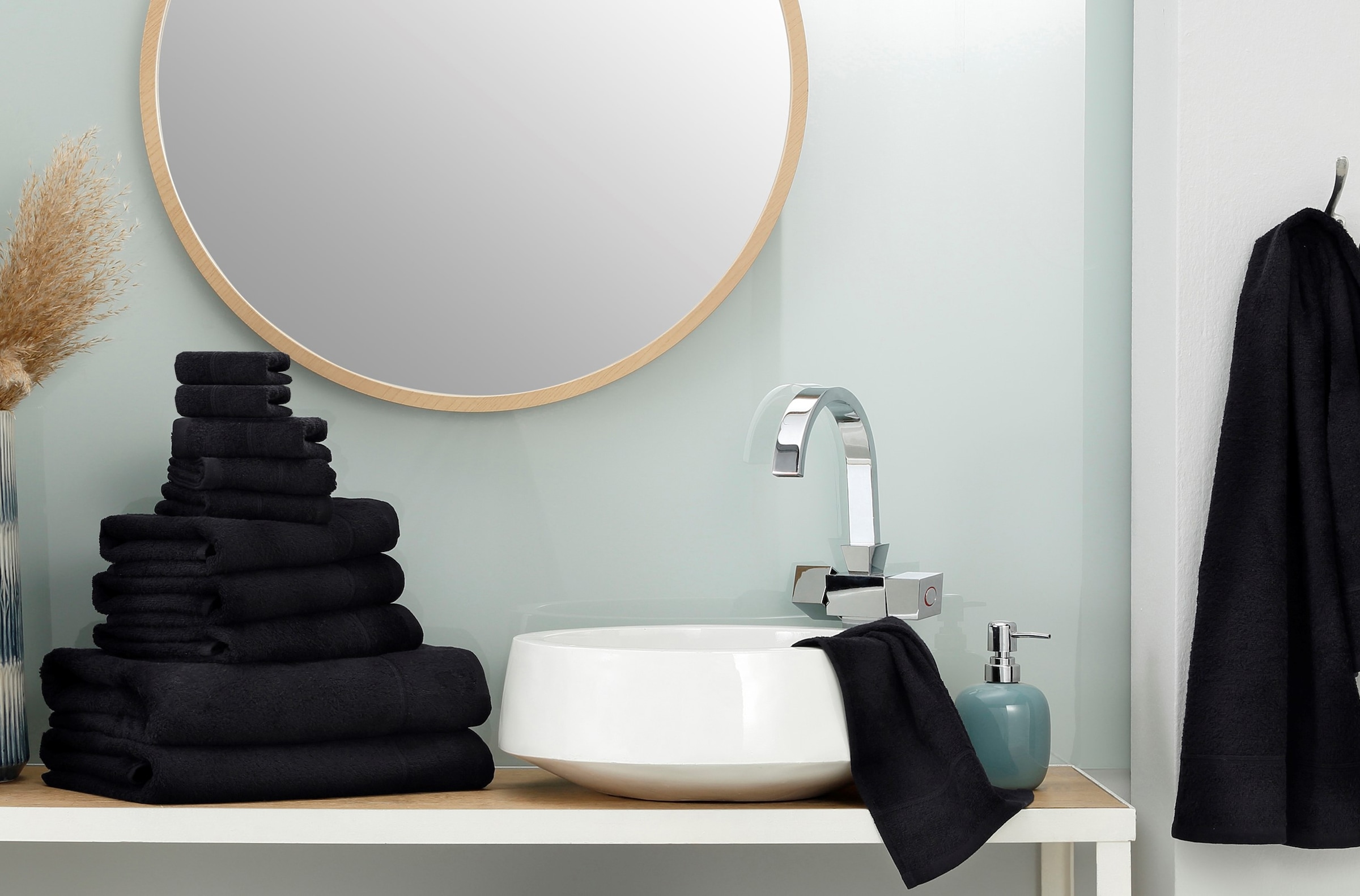 my home Handtuch Set »Sanremo, Duschtücher, Handtücher, Gästetücher, Seiftücher« Set 12 Stk. Frottier Handtücher mit Bordüre, einfarbiges Handtuch-Set aus 100% Baumwolle