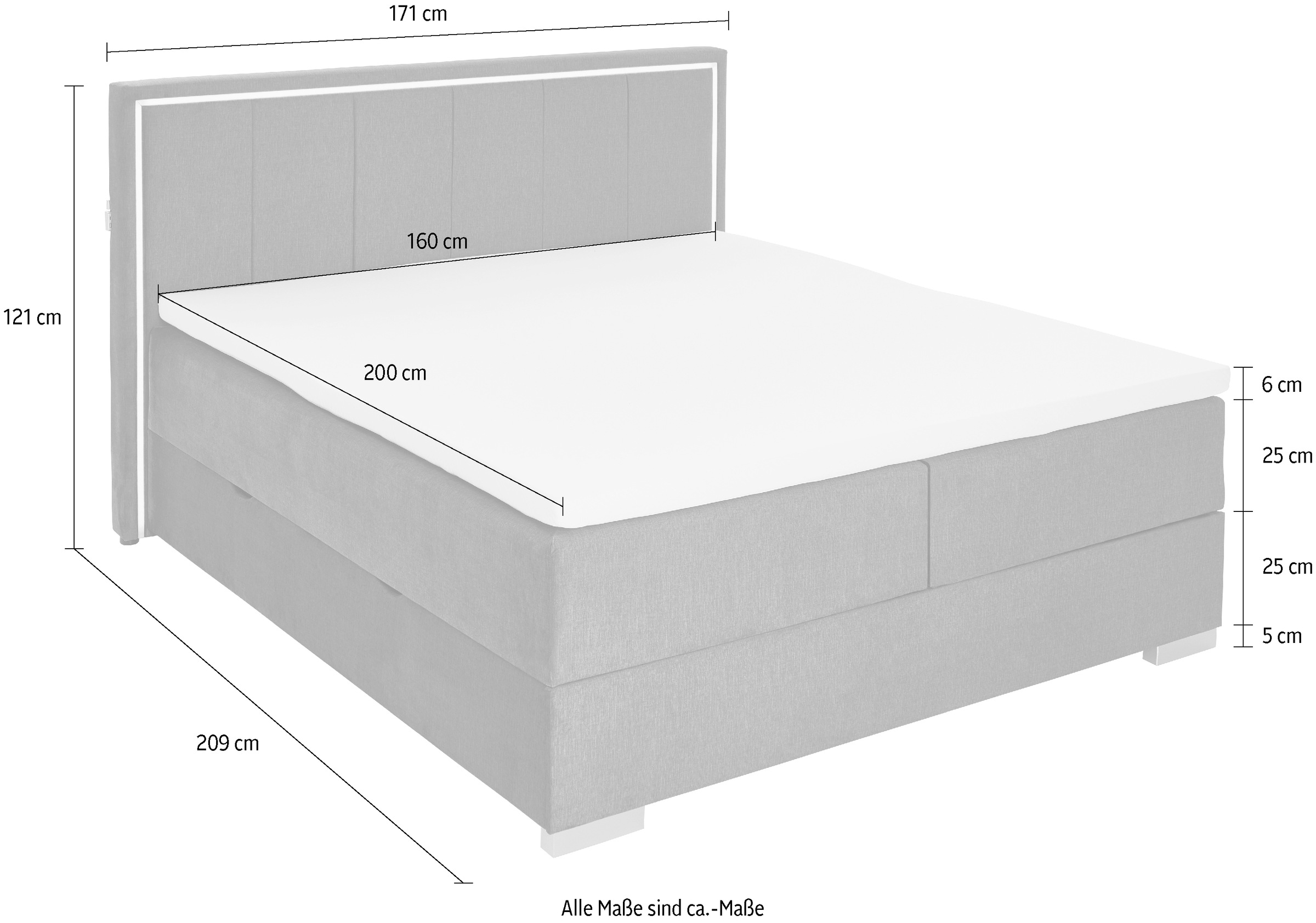 meise.möbel Boxbett »Colorado«, inkl. LED-Beleuchtung im Kopfteil, Bettkasten und Topper