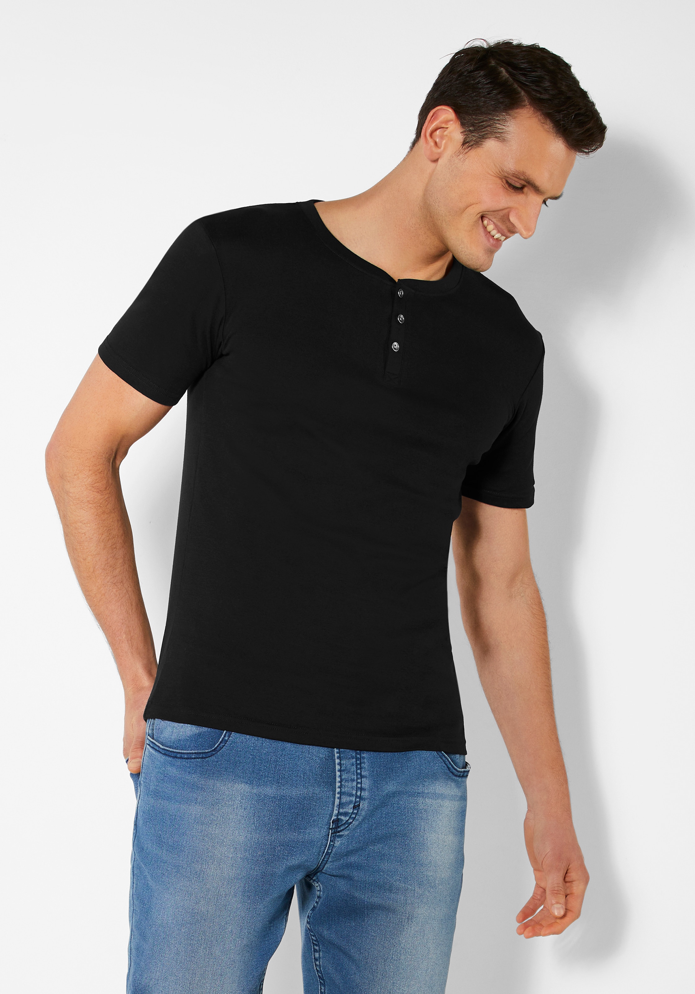 H.I.S T-Shirt, mit aufwendiger Knopfleiste, perfekt als Unterziehshirt