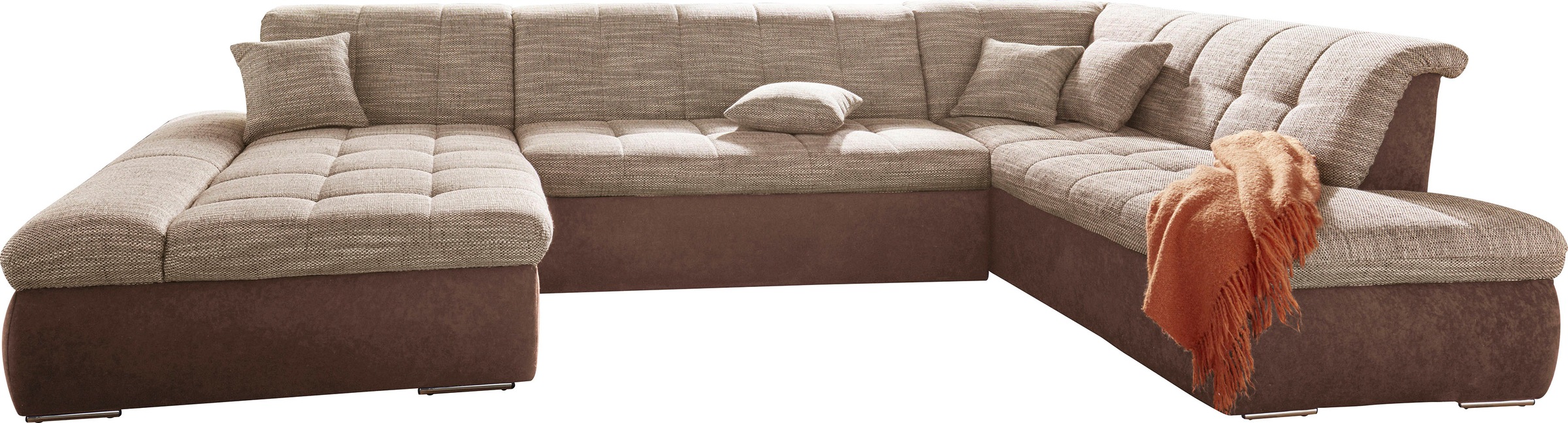 DOMO collection Wohnlandschaft »PB Moric wahlweise mit Bettfunktion und Armteilverstellung  U-Form«, XXL-Format B/T/H: 353/216/80 cm, feine Steppung, incl. Zierkissen