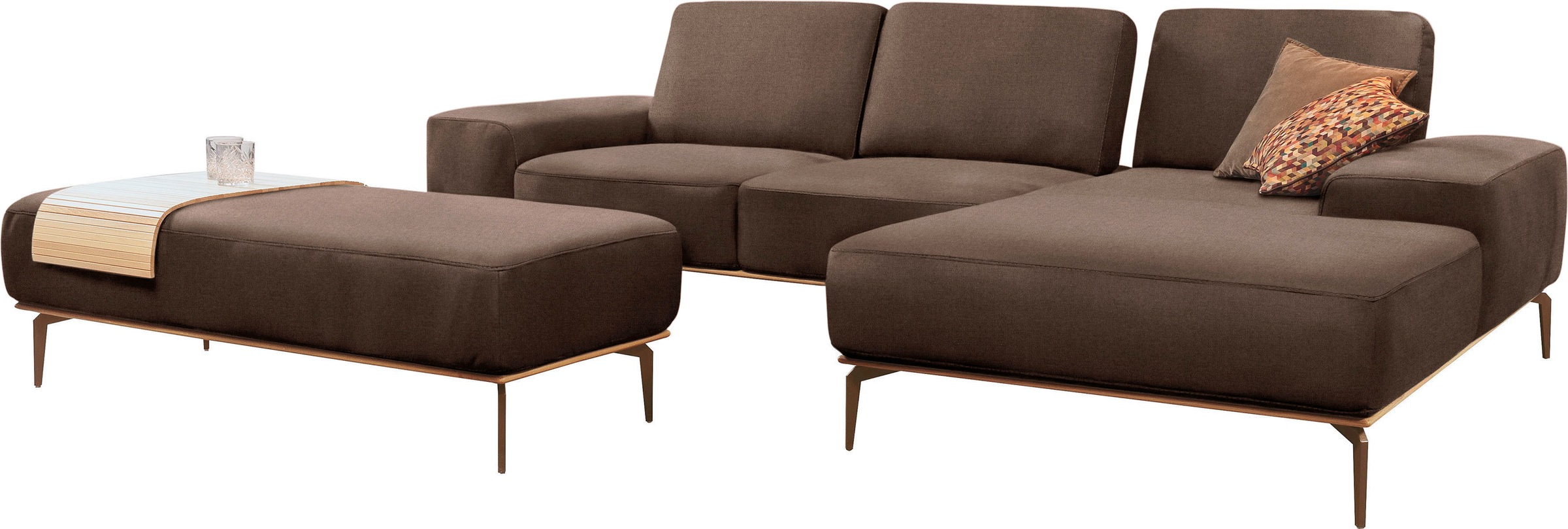 W.SCHILLIG Ecksofa »run, Designsofa mit tollem Sitzkomfort, L-Form«, mit Holzsockel, Füße in Bronze pulverbeschichtet, Breite 299 cm