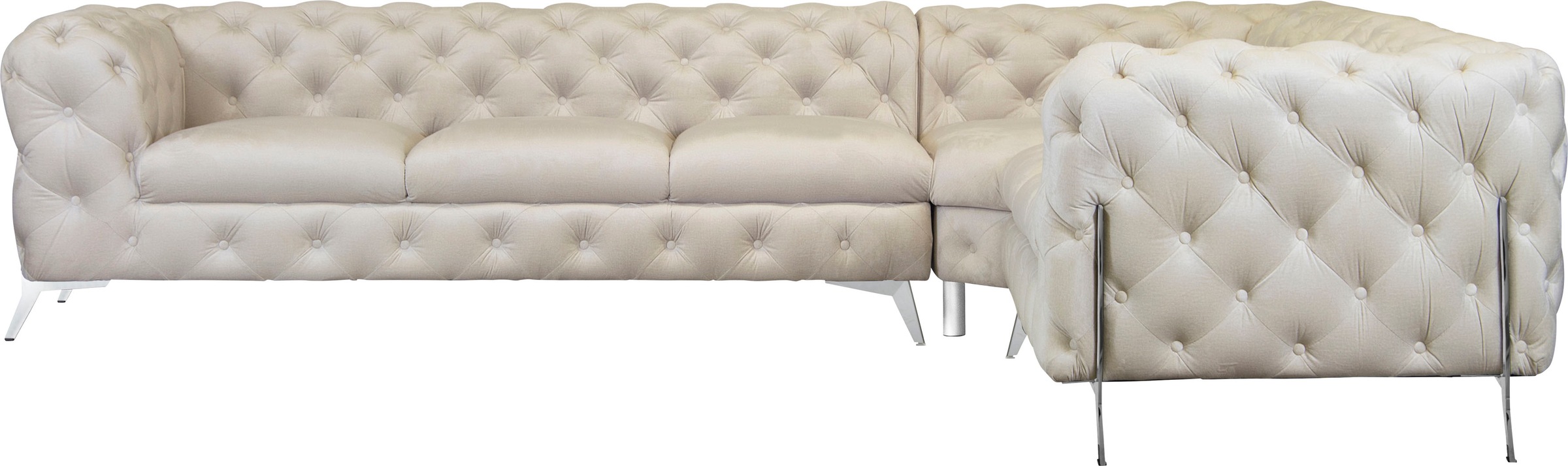 Leonique Chesterfield-Sofa »Amaury L-Form«, großes Ecksofa, Chesterfield-Optik, Breite 323 cm, Fußfarbe wählbar
