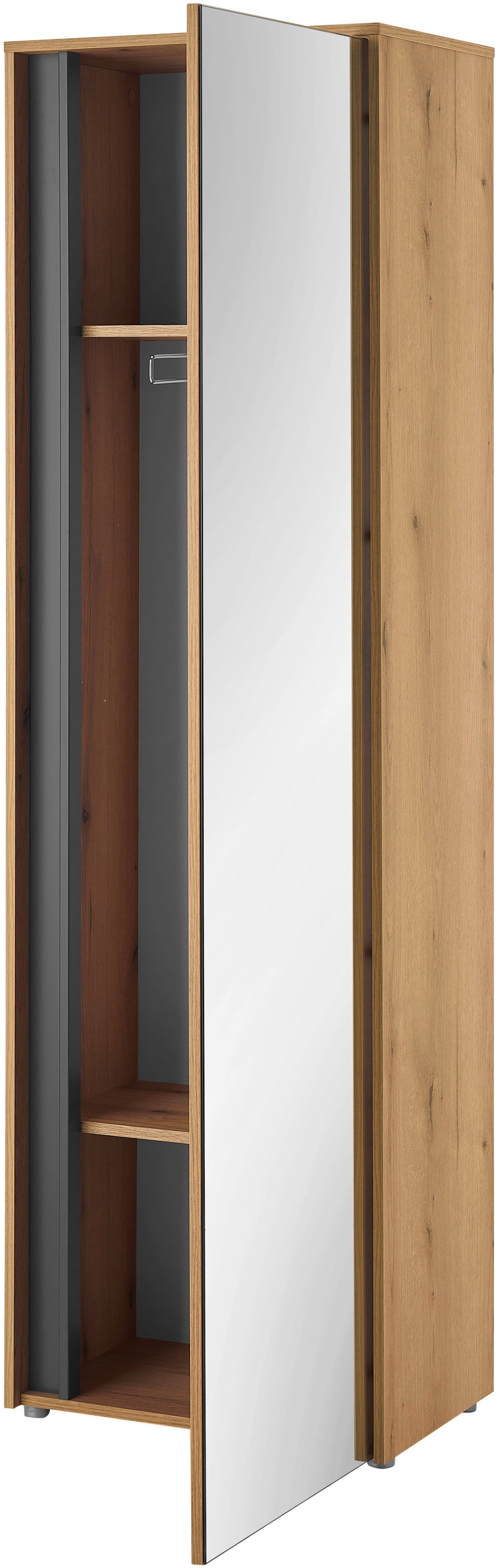 INOSIGN Spiegelschrank »GiRON/CiTY, moderner Garderobenschrank, Kleiderschrank mit Stauraum«, Spiegeltür, Teleskopauszug, Tür beidseitig montierbar, 60 cm breit