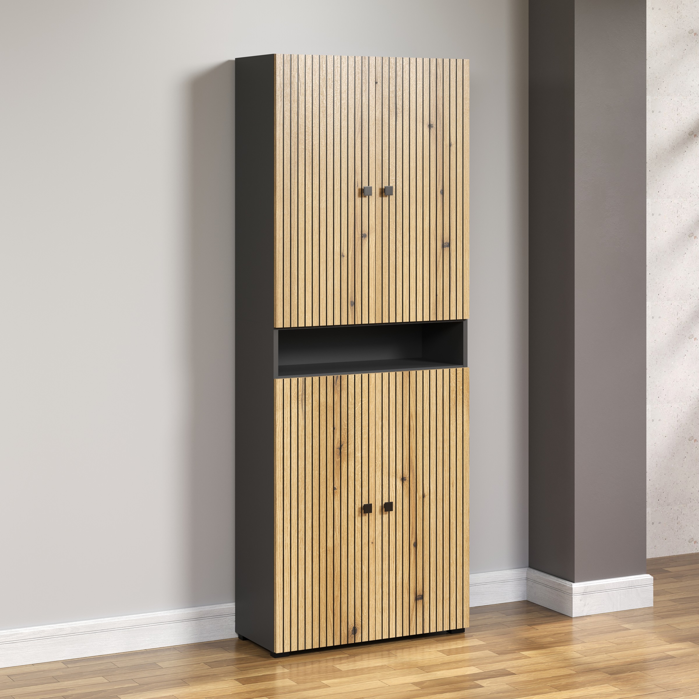 welltime Hochschrank »Amrum«, (1 St.), Breite 40cm, geräumiger Hochschrank Eiche Rillenoptik Badschrank