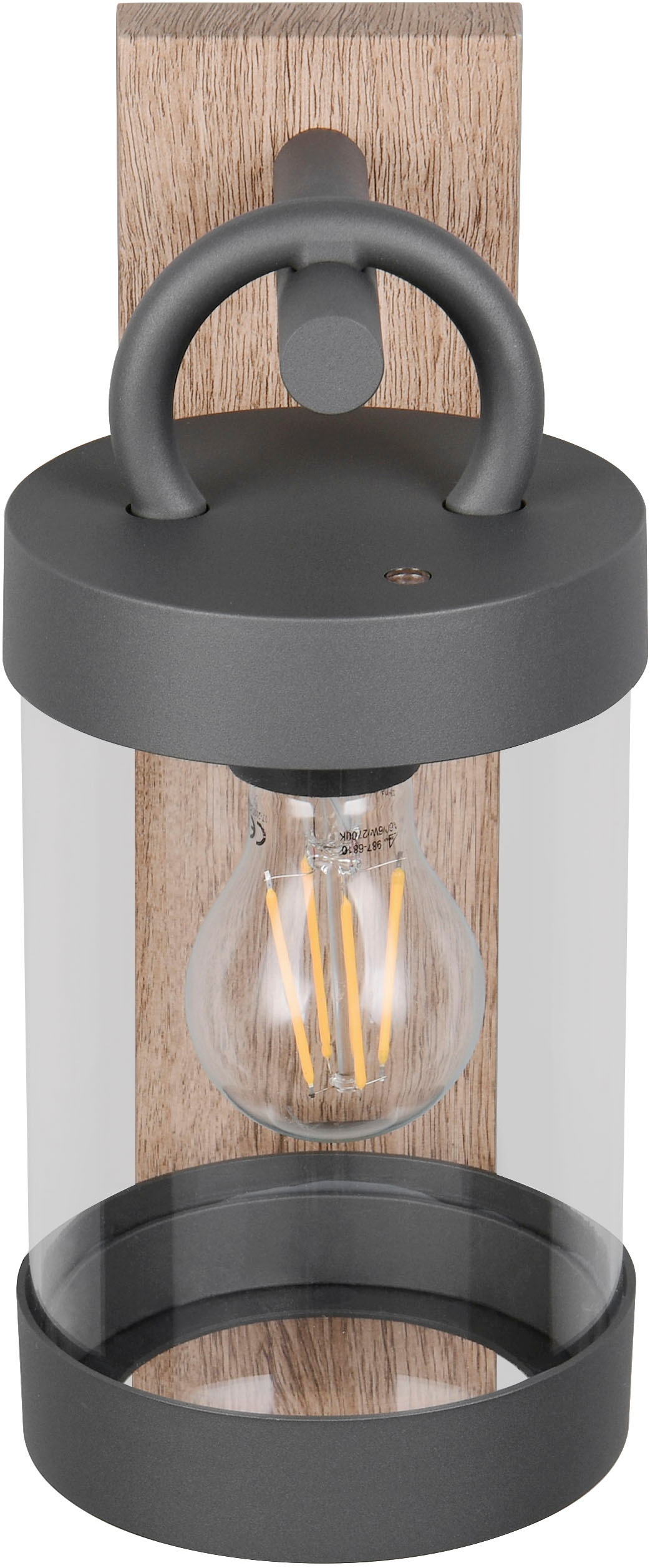 TRIO Leuchten Außen-Wandleuchte »SAMBESI, Laternen Optik Hauswand, exkl 1x E27 max 28W Dämmerungssensor« E27 1 Stk. warmweiß - kaltweiß Fassadenbeleuchtung aus Alu Druckguss, Rückenplatte Holz Nachbildung