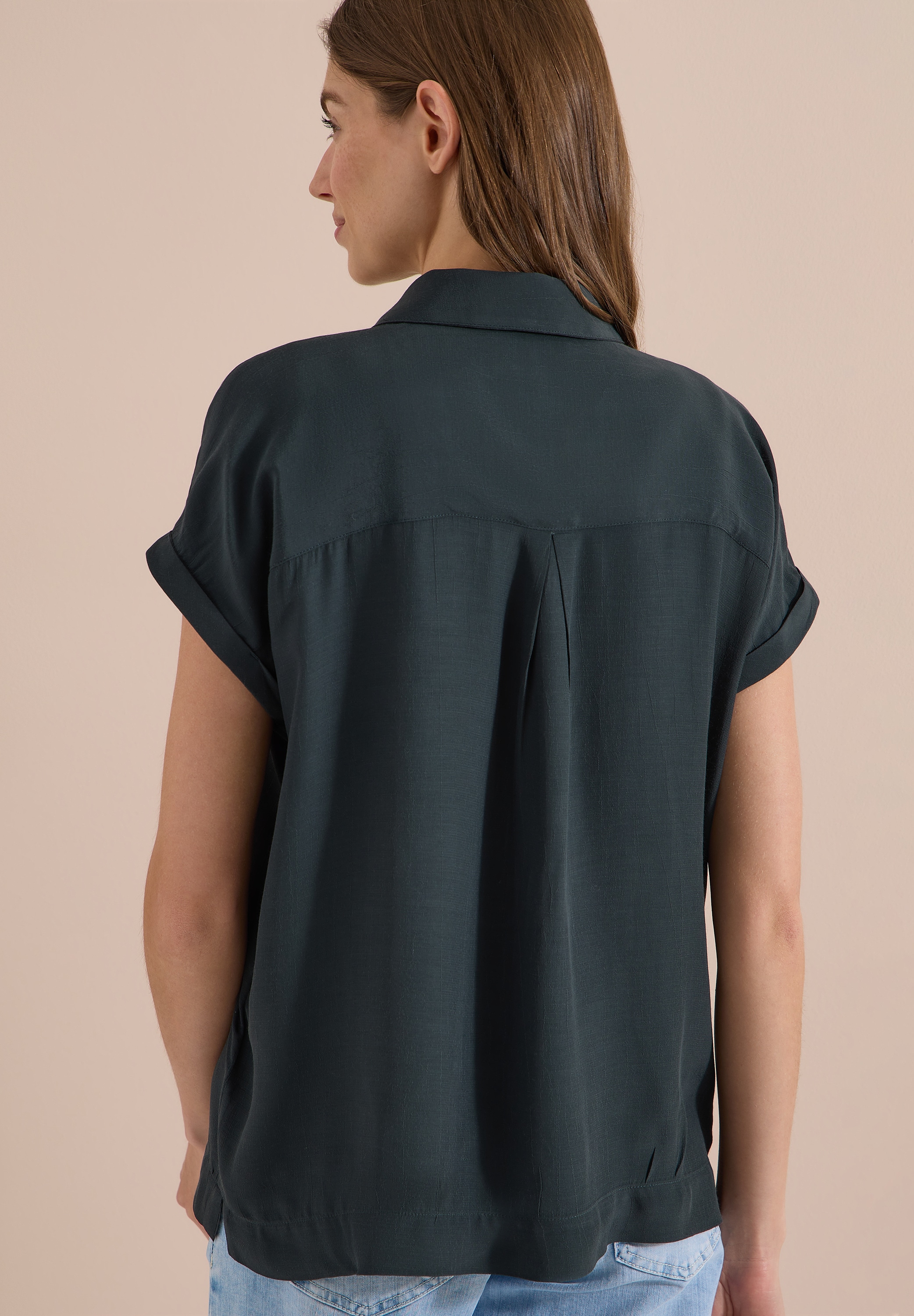 Cecil Hemdbluse Sommerbluse, Kurzarm, weich fließende Viskose