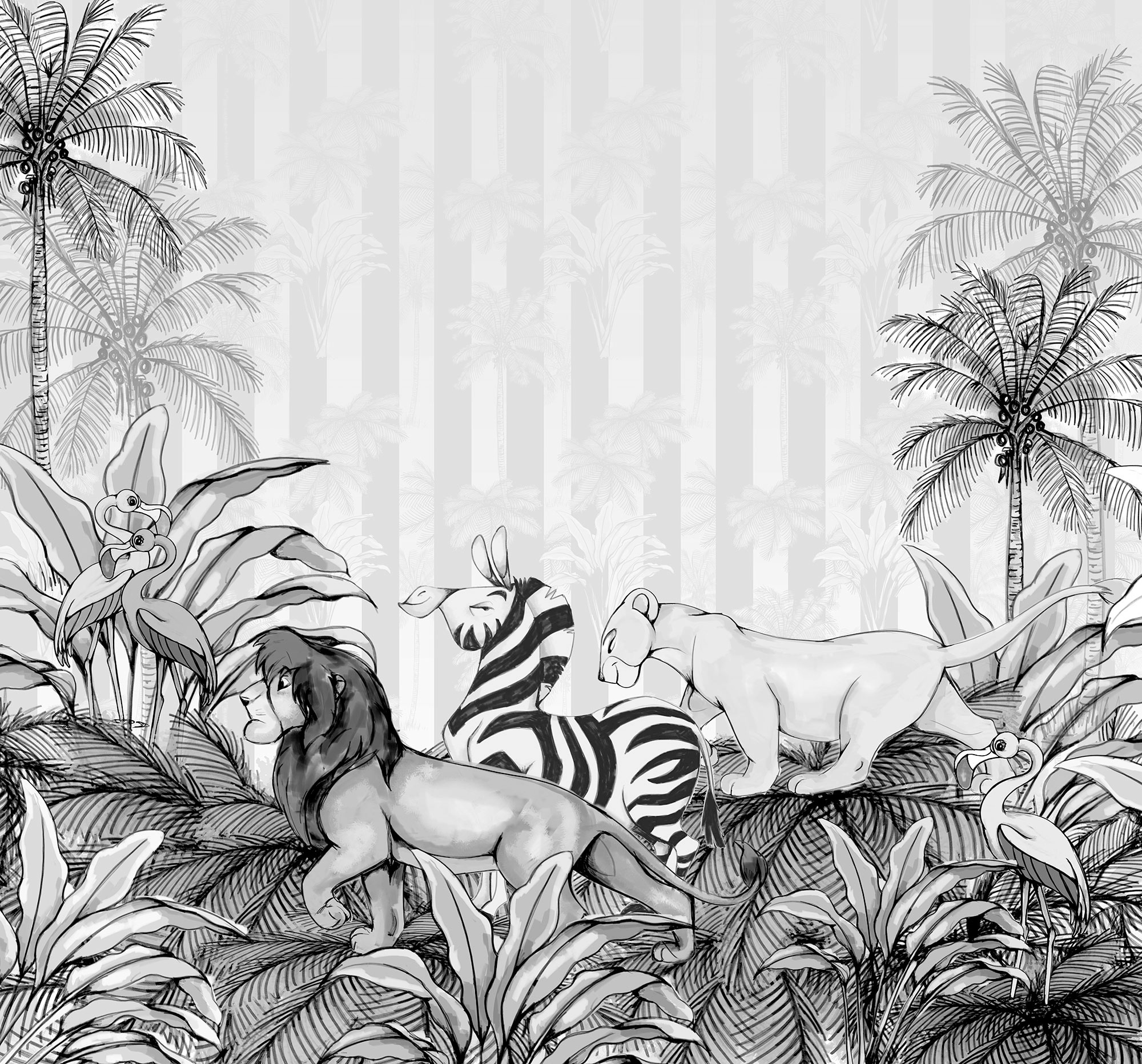 Komar Vliestapete »Digitaldruck Vlies -  Lion King Monochrome - Größe 300 x 280 cm« bedruckt glatt Kinderzimmer