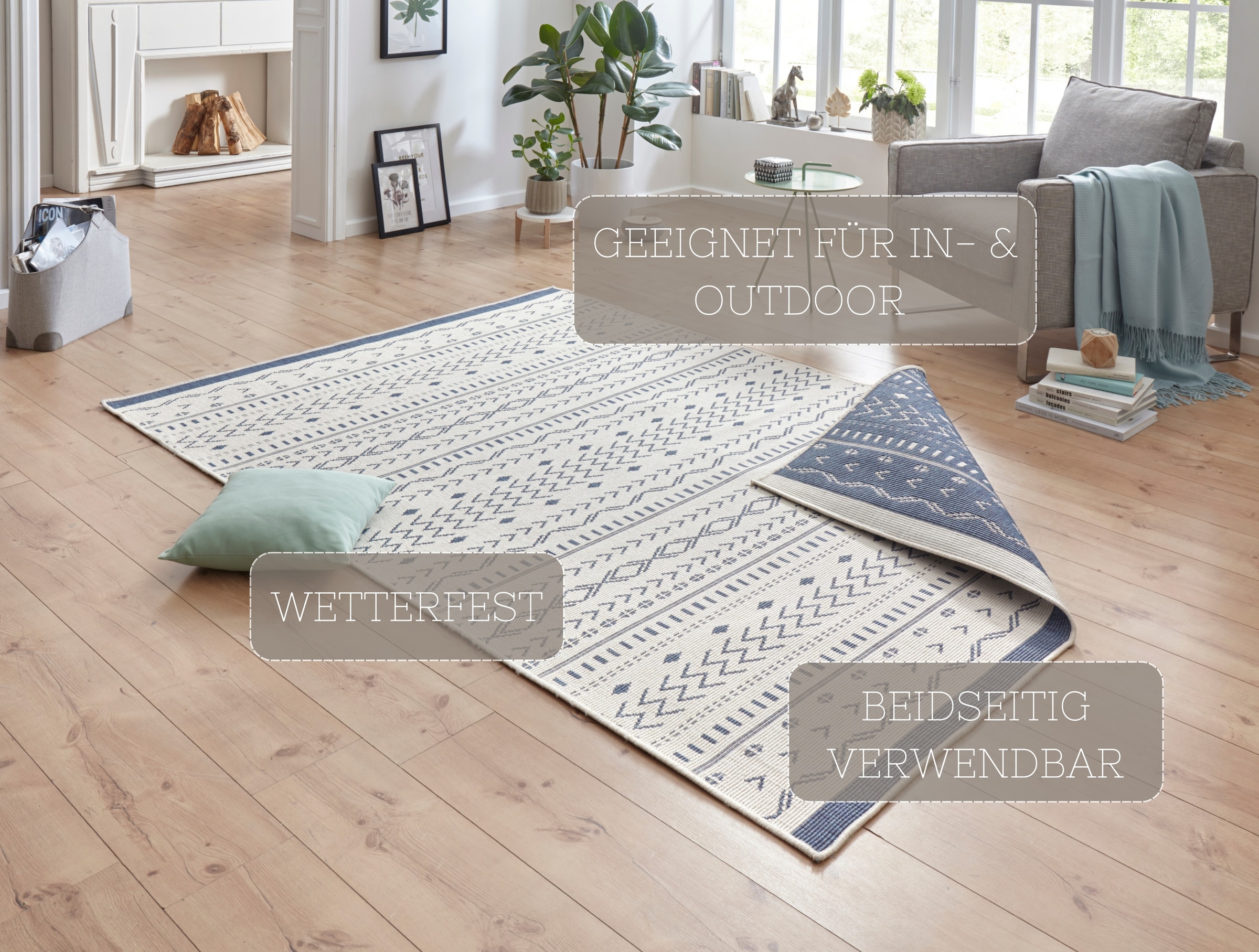 NORTHRUGS Teppich »Kuba Wendeteppich«, rechteckig, 5 mm Höhe, In-& Outdoor, Wetterfest, Balkon, Läufer, Wohnzimmer, Wasserfest