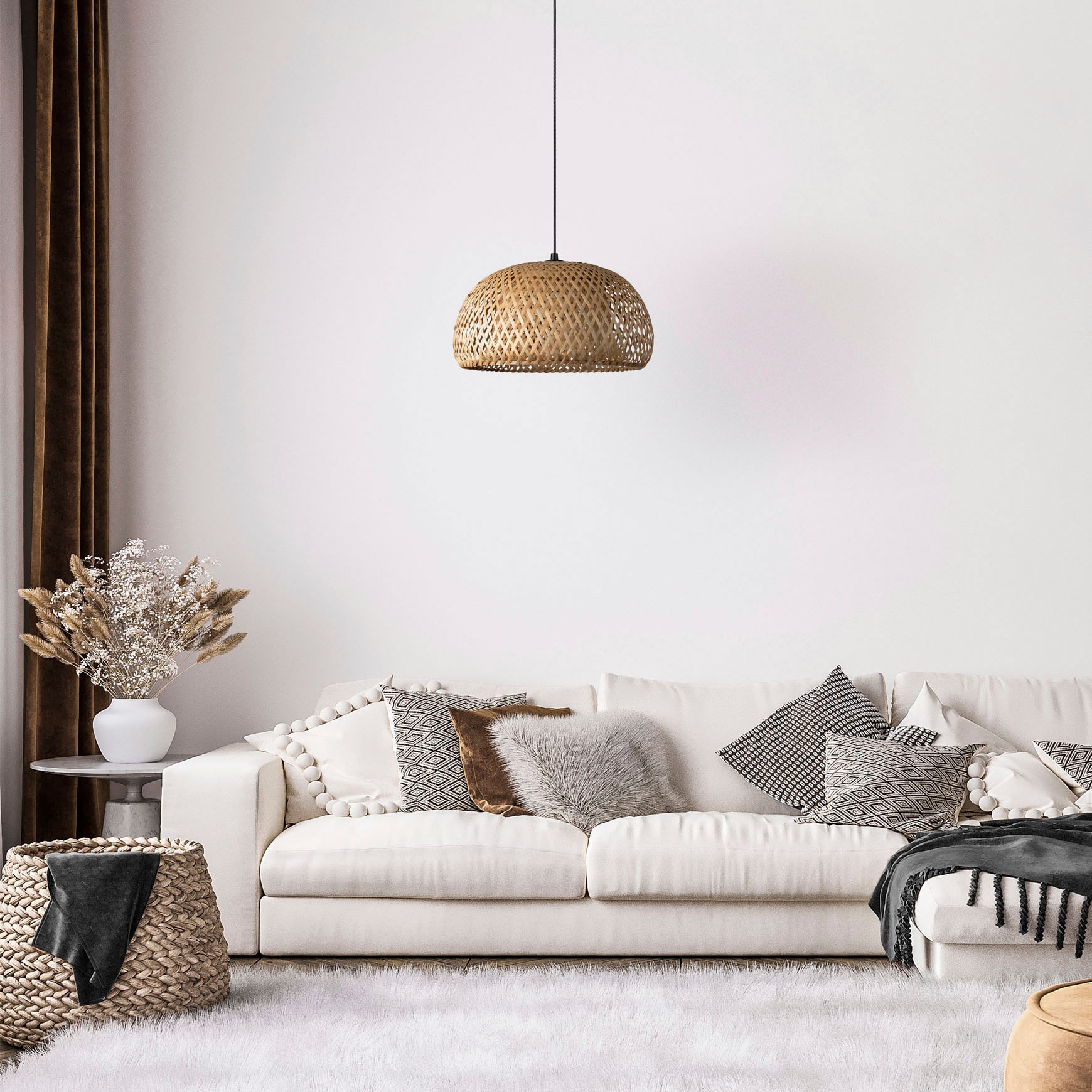 Paco Home Pendelleuchte »PESA«, Leuchtmittel E27 | ohne Leuchtmittel, Hängeleuchte Bambus Korblampen Boho Rattan Optik Natur E27