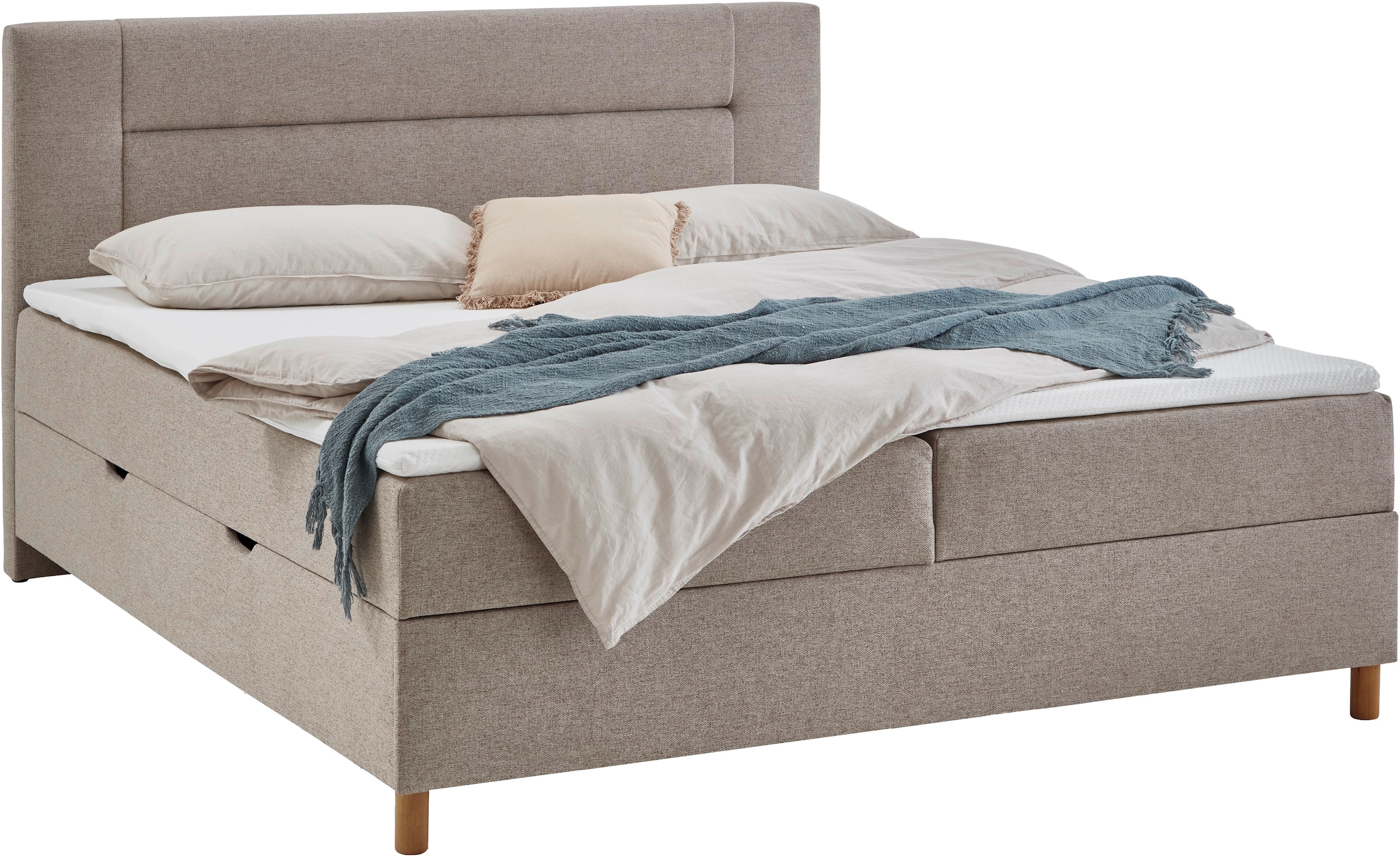 INOSIGN Boxbett »Escalon II, Boxbett mit Bettkasten, inklusive Topper«, Bett erhältlich in den Breiten 120x200cm und 180x200cm, mit Holzfüßen