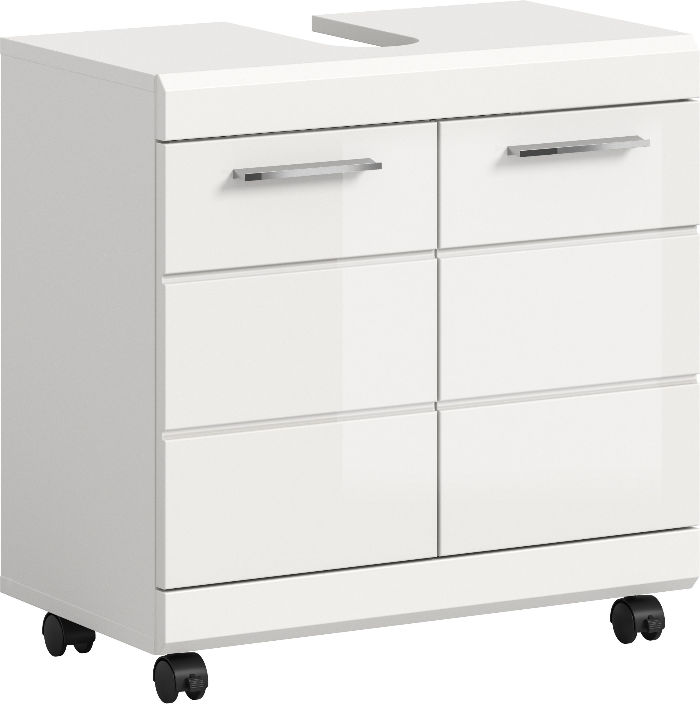 welltime Waschbeckenunterschrank »SIENA, Breite 60cm,  2 Türen oder 2 Schubkästen, auf Rollen, MDF-Front« TOPSELLER! , mit Siphonausschnitt 10x25 cm,  in verschiedenen Farben erhältlich, Badmöbel, Badschrank, Kommode, Bad