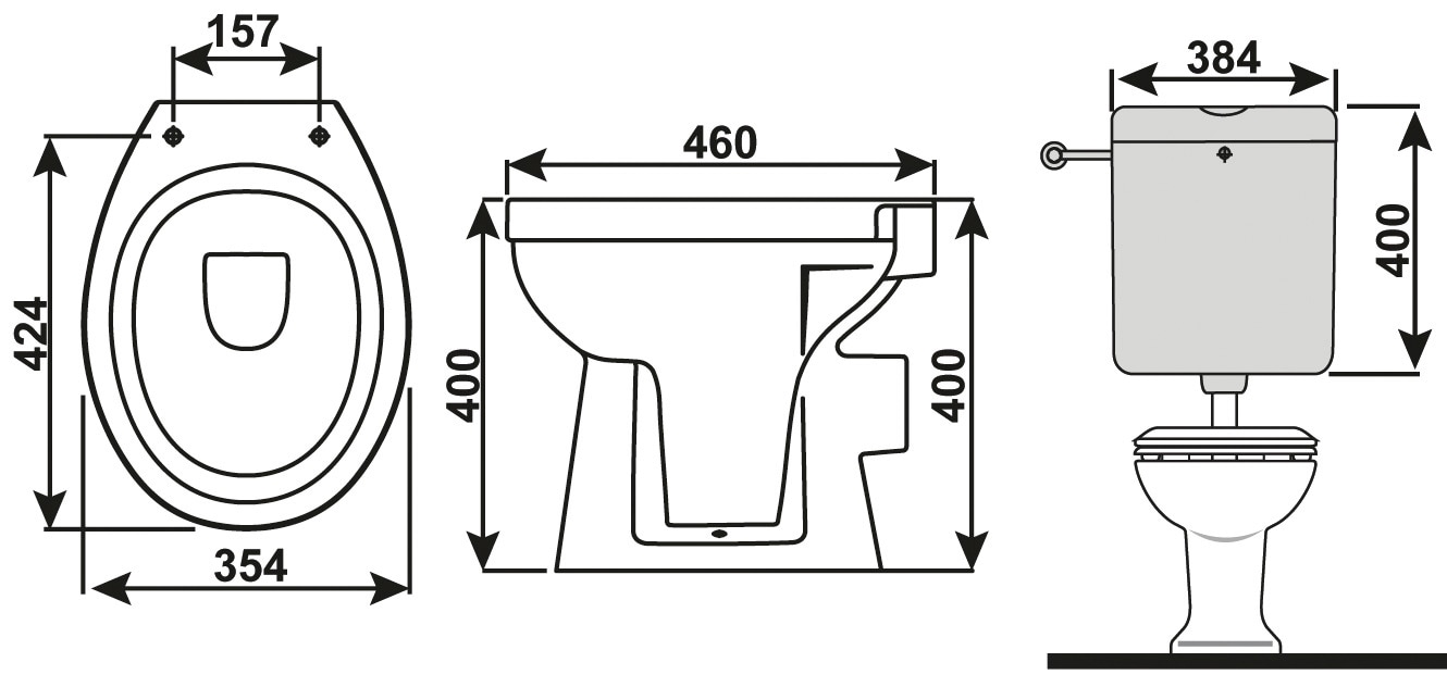 CORNAT Tiefspül-WC, (Komplett-Set), inkl. WC, WC-Sitz, Spülkasten, Höhe: 85-90