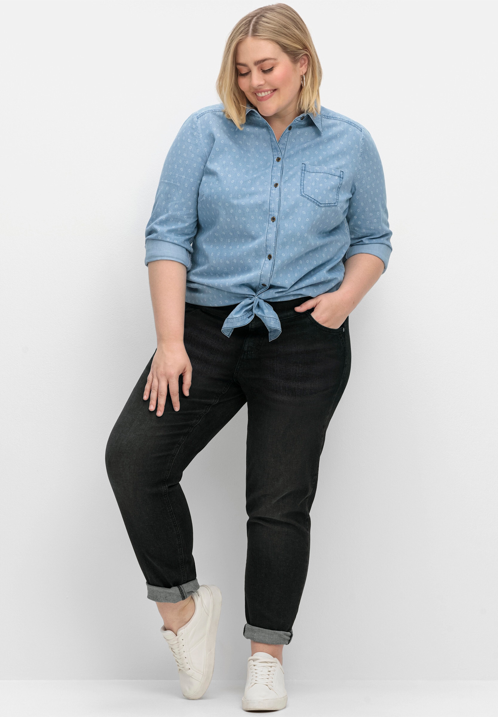 Sheego Bequeme Jeans »Stretch-Jeans High-waist-Jeans in schmaler Form« mit breitem High-Waist-Bund