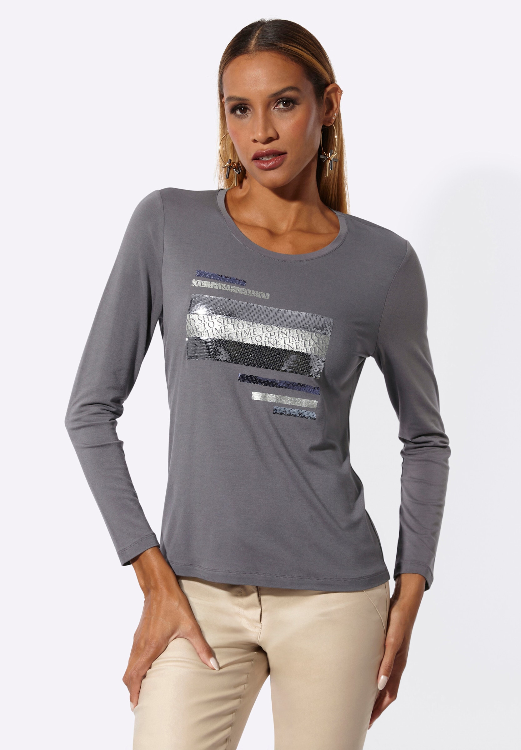 creation L T-Shirt »Shirt Langarmshirt mit funkelnden Pailletten«