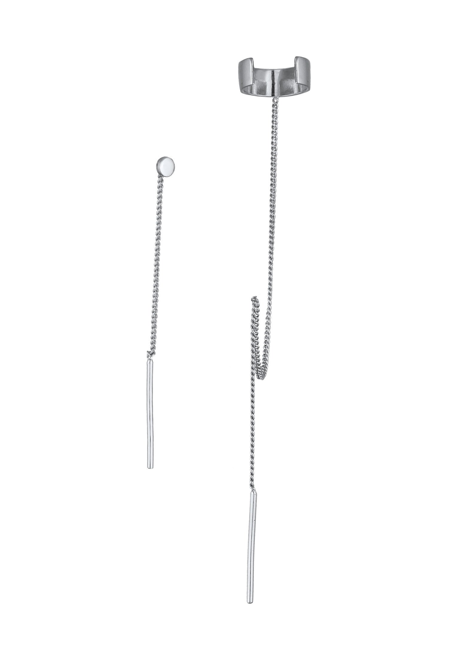 Elli Paar Ohrhänger »Ohrringe Earcuff mit Kette Durchzieher Plättchen Poliert 925 Silber«