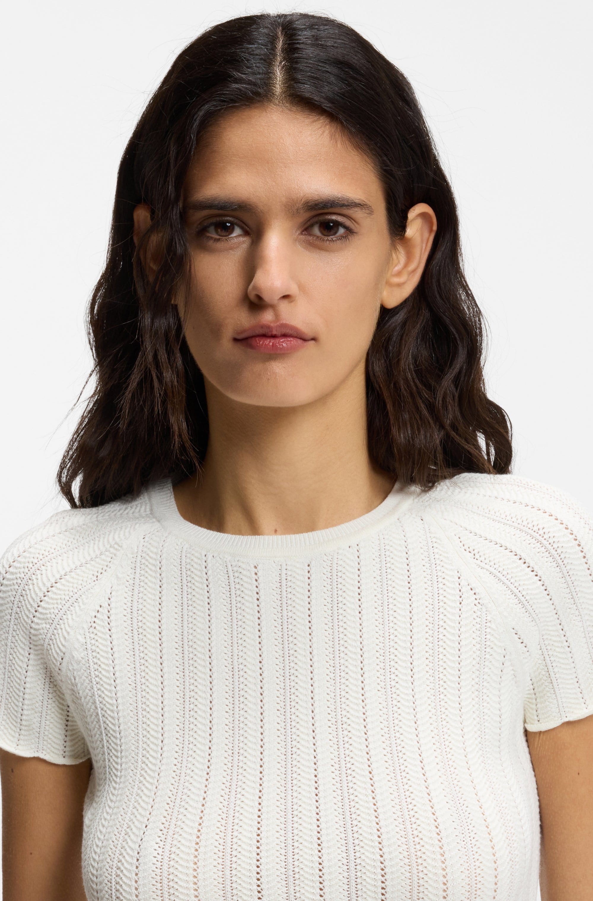 BOSS ORANGE Kurzarmpullover »Fice Premium Damenmode« mit Wellenstruktur, Slim Fit