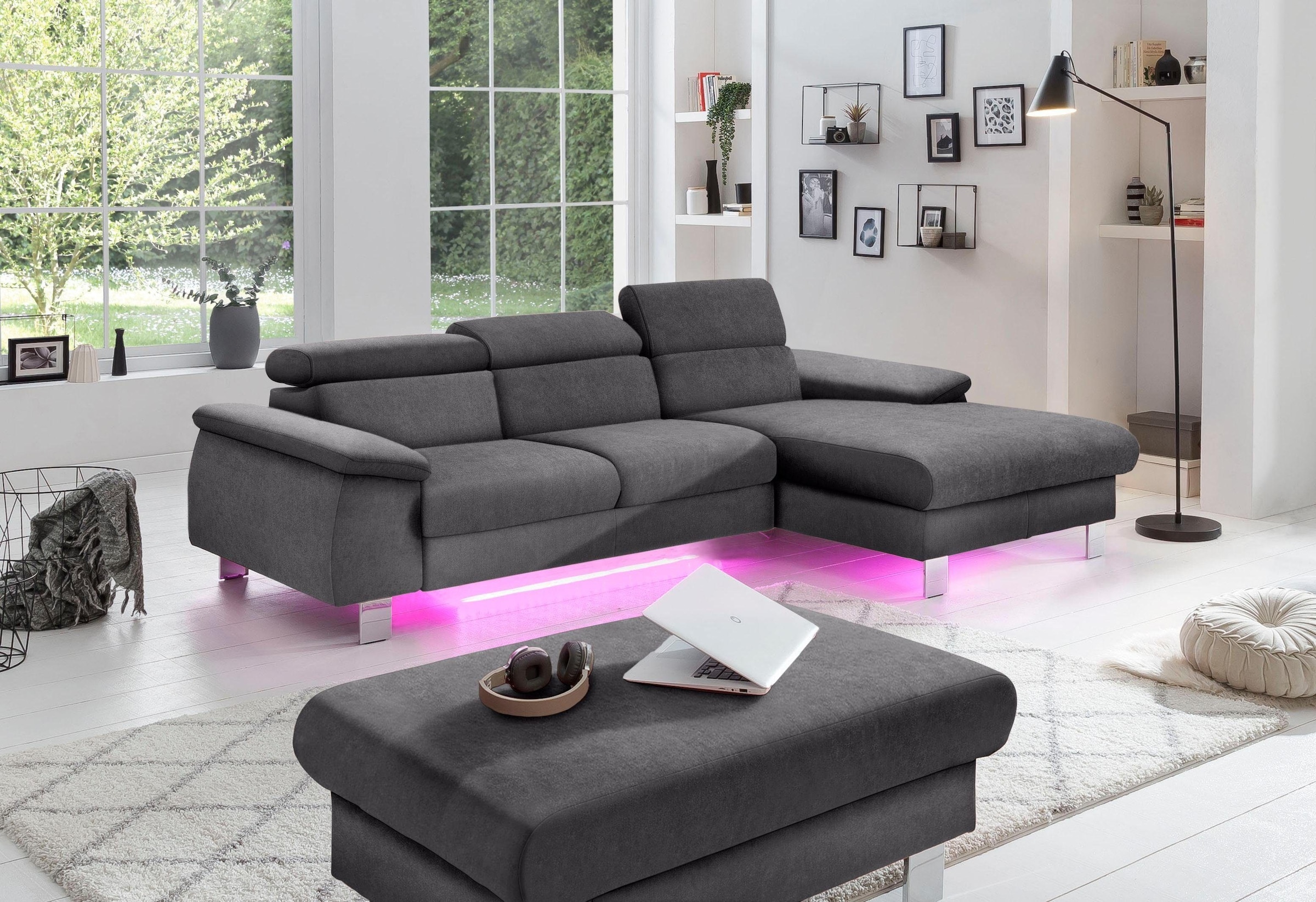 COTTA Polstergarnitur »Komaris L-Form«, (Set), Set bestehend aus: Ecksofa mit Kopfteilverstellung & Hocker