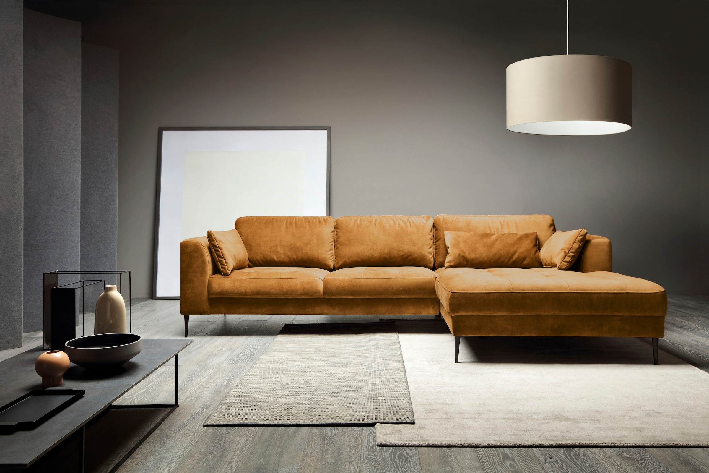 TRENDMANUFAKTUR Ecksofa »Luzi, wahlweise mit Schlaffunktion und Bettkasten bestellbar, L-Form«, Designsofa mit tollem Sitzkomfort, Metallfüße schwarz, Breite 280 cm