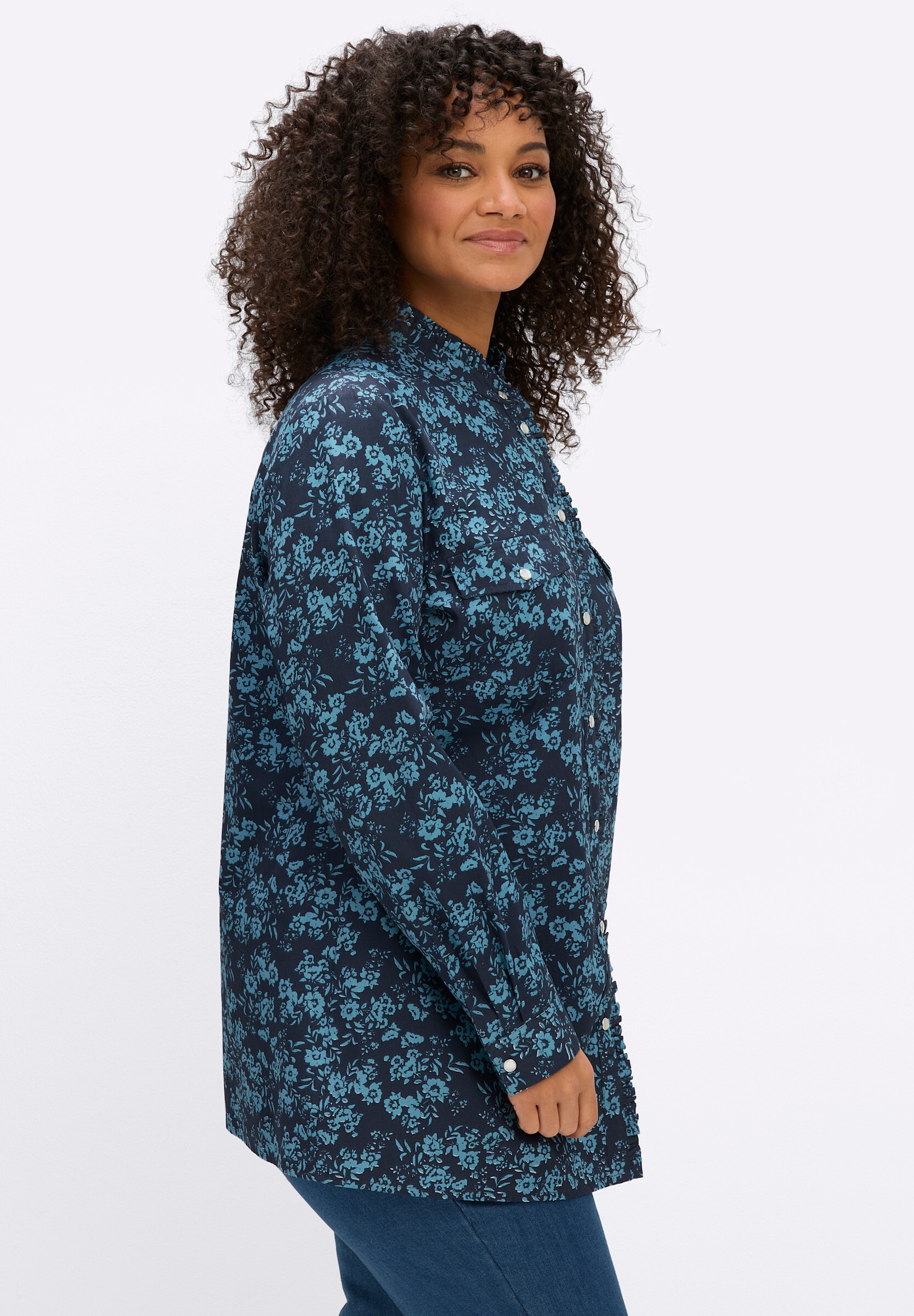 sheego by Joe Browns Hemdbluse »Cord-Bluse Druckbluse aus Cord, mit Rüschen-Details«