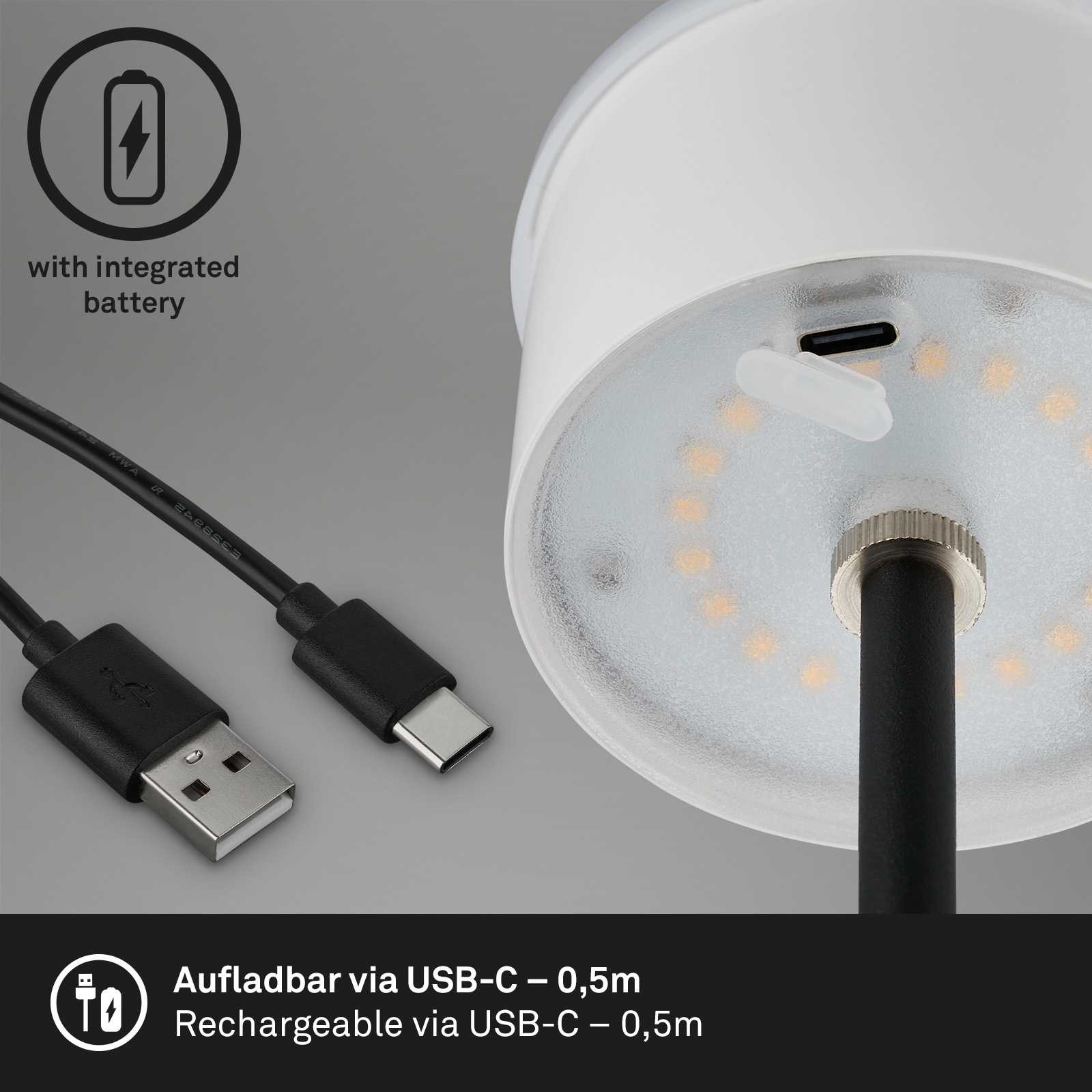 Briloner Leuchten LED Tischleuchte »KIKI« LED-Modul 1 Stk. Warmweiß mit Akku, höhenverstellbar, USB-C, warmweiß, IP44, grün, 38 cm
