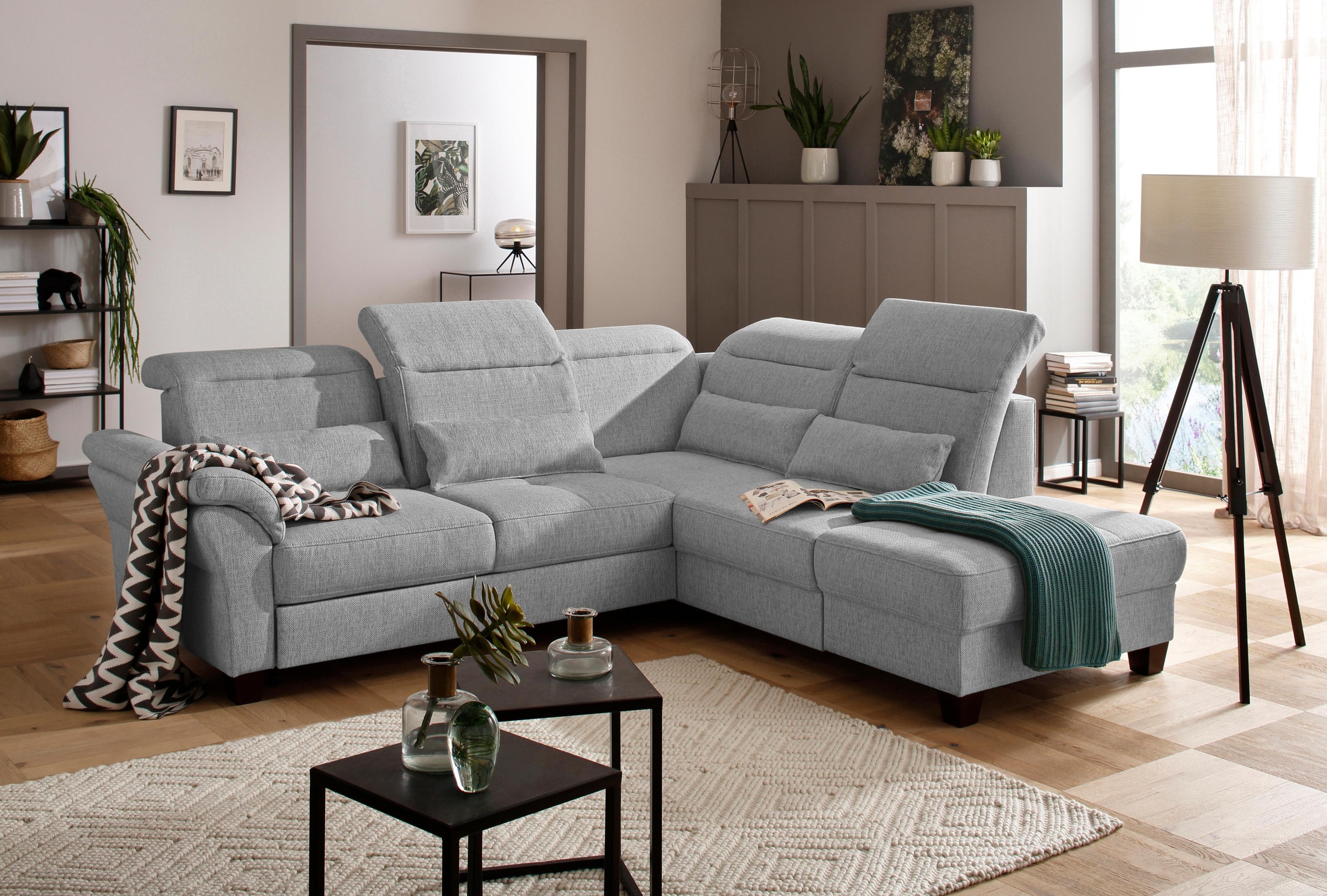 Home affaire Ecksofa »Solvei L-Form«, wahlweise auch mit Kopfteilverstellung und Bettfunktion, Federkern
