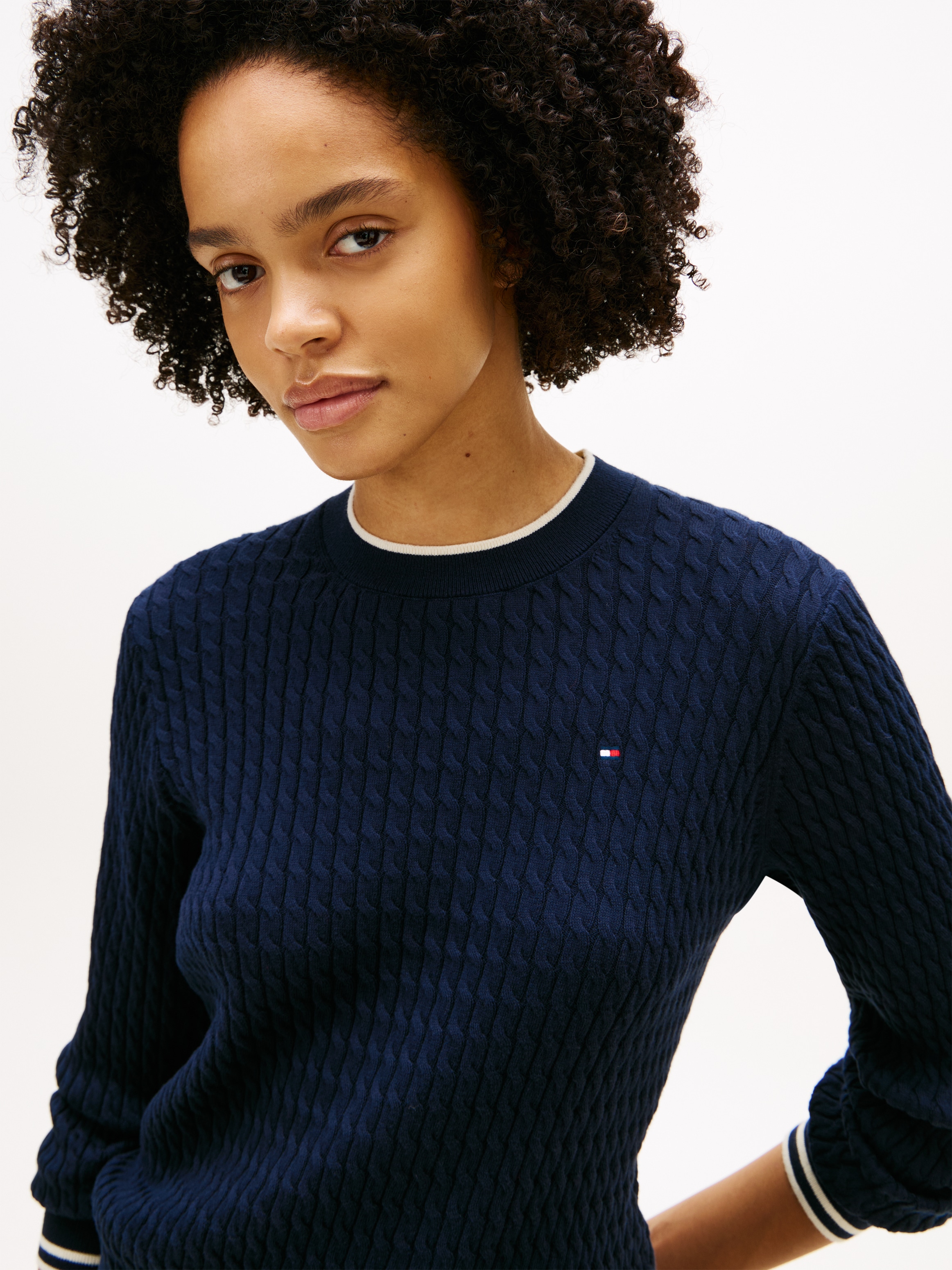 Tommy Hilfiger Rundhalspullover »CO CABLE C-NK LS SWEATER«