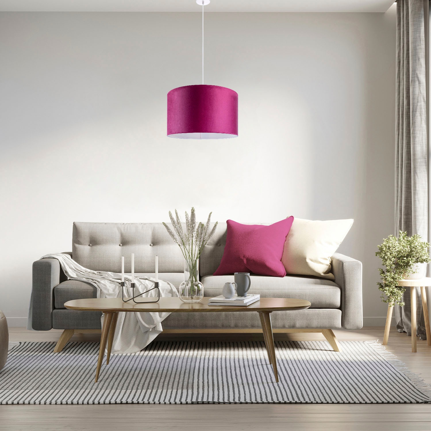 Paco Home Pendelleuchte »Hugo uni Color«, Leuchtmittel E27 | ohne Leuchtmittel, Wohnzimmer Lampenschirm aus Velour Unifarben Deko E27 Kabel 1,5m