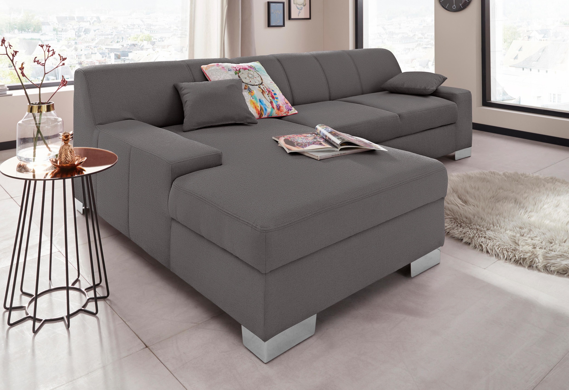 DOMO collection Ecksofa »Bero, elegant und zeitlos, flache Armlehnen, L-Form«, fester Sitzkomfort, wahlweise mit Bettfunktion