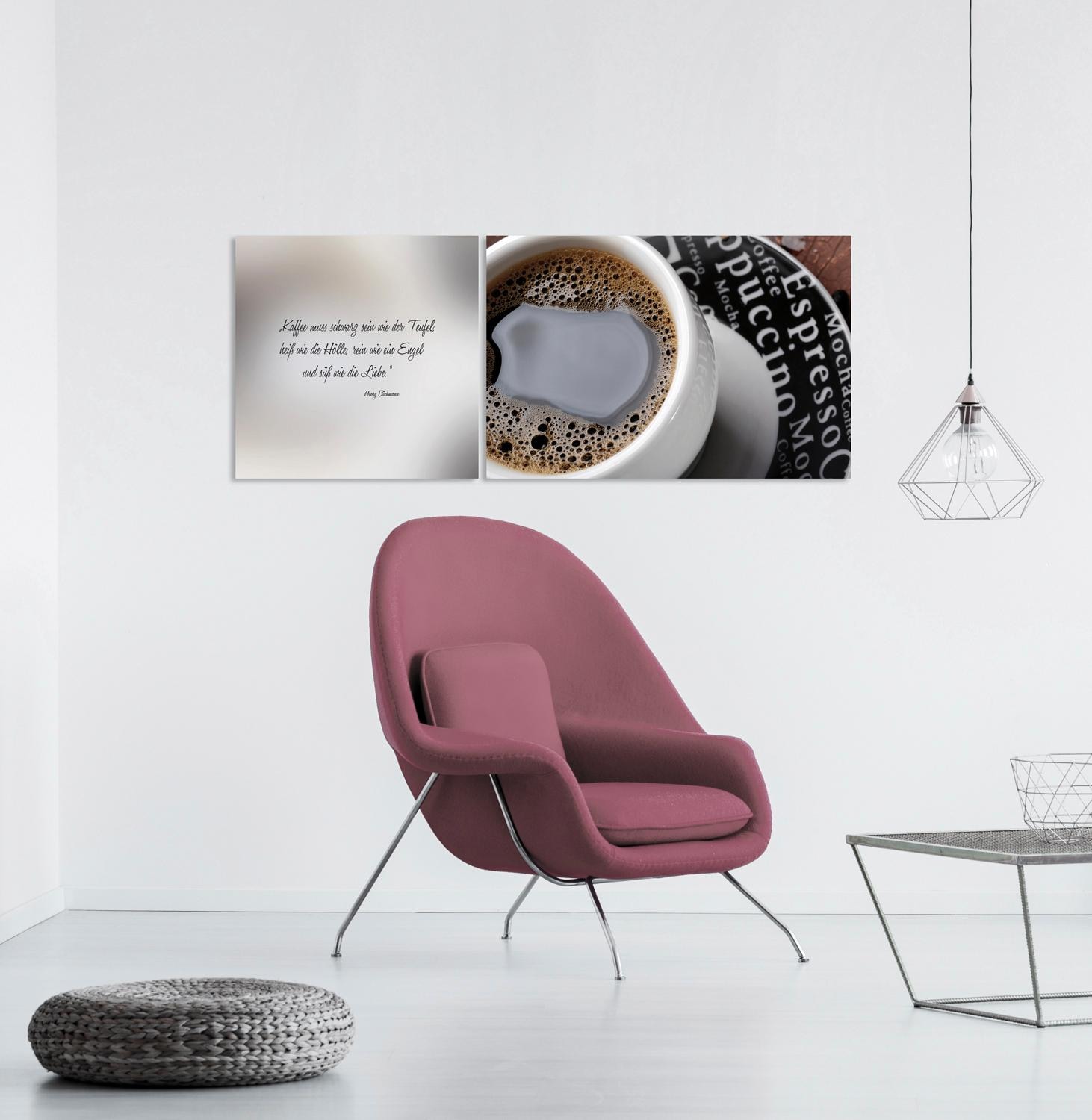 queence Leinwandbild »schwarzer Kaffee«, Getränke-Kaffee-Bar & Lounges-Kaffee Bilder-Kunst-Modern-Spa-Spa Bilder-Sprüche-Sprüche & Texte-Schriftzug-Schriftzüge, (Set), Premium-Leinwandstoff, Handarbeit aus Deutschland, Zitat, 2er Set