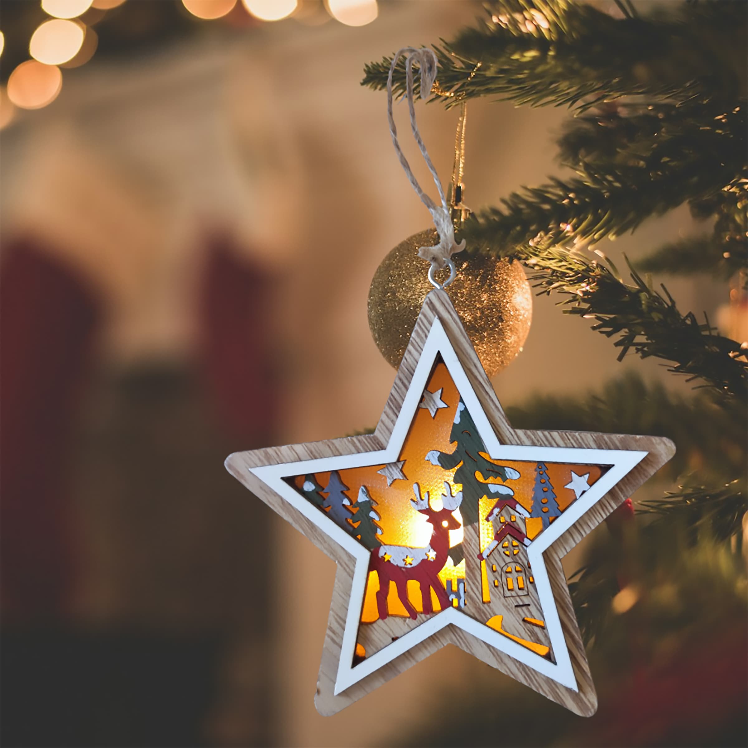 SHX Dekoobjekt »Weihnachts-Hängelicht«, LED-Licht, liebevoll gestaltetes Motiv