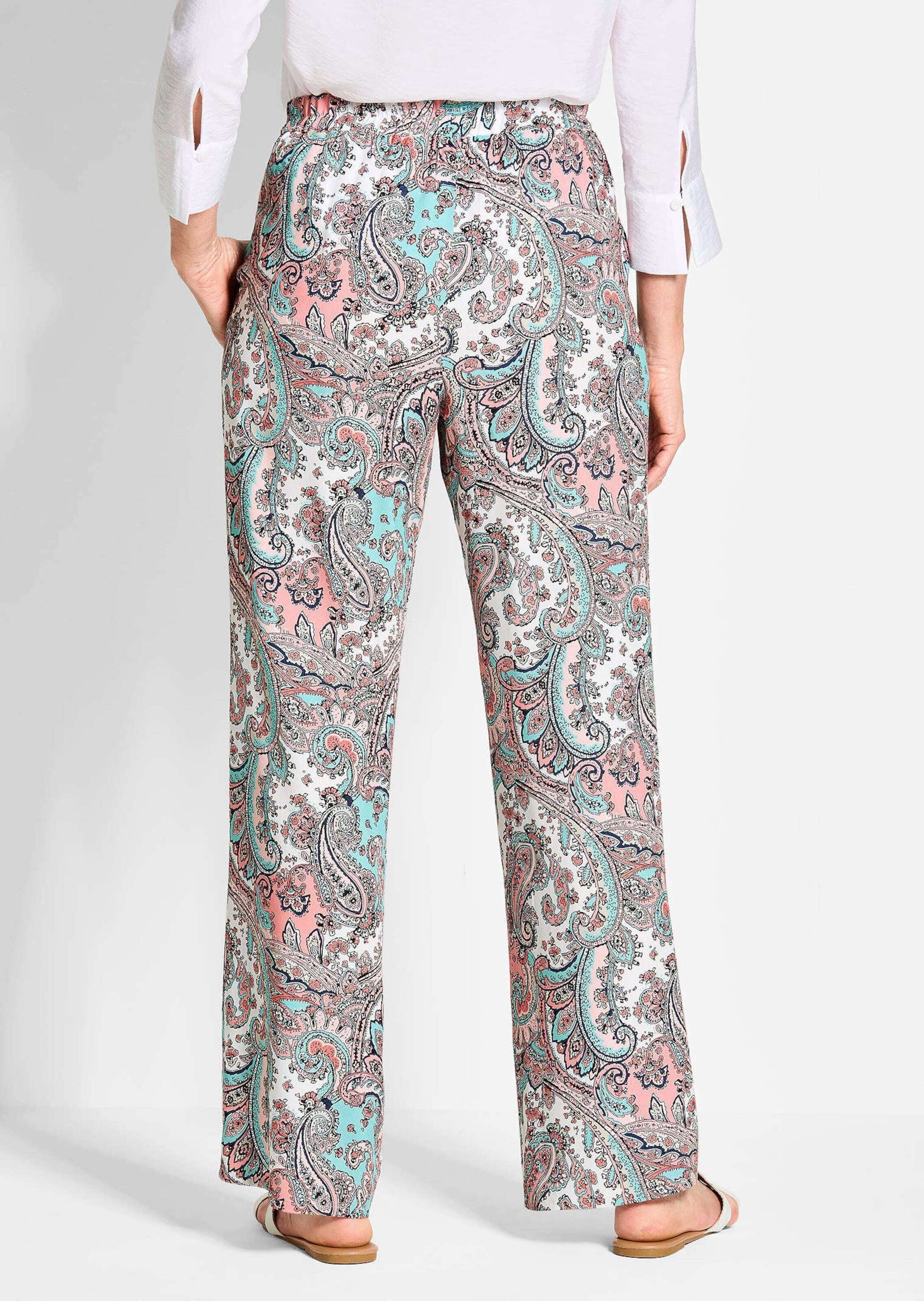 GOLDNER Stoffhose »Lange Viskose Schlupfhose mit Paisley-Print und weitem Bein«