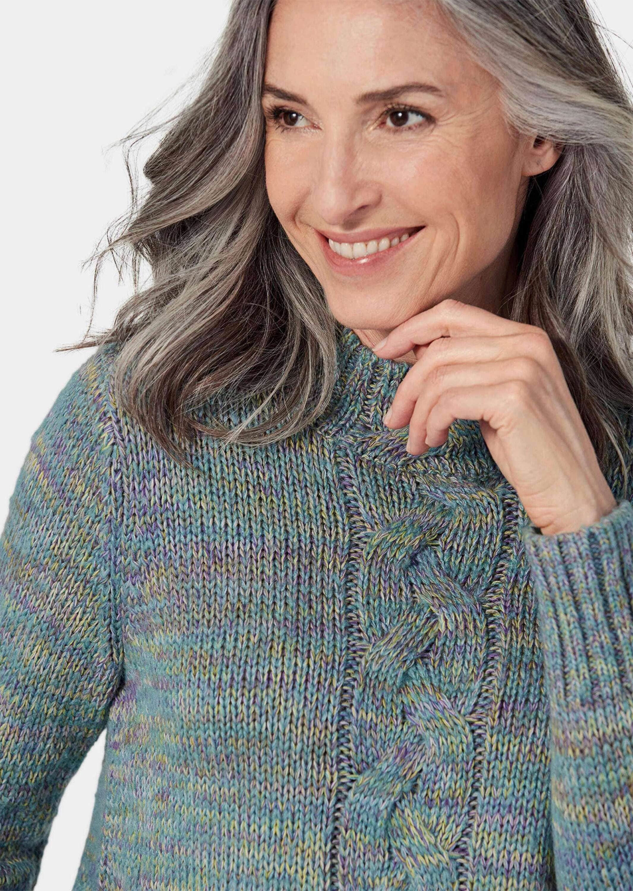 GOLDNER Rundhalspullover »Kurzgröße Strickpullover mit Zopfstrick«