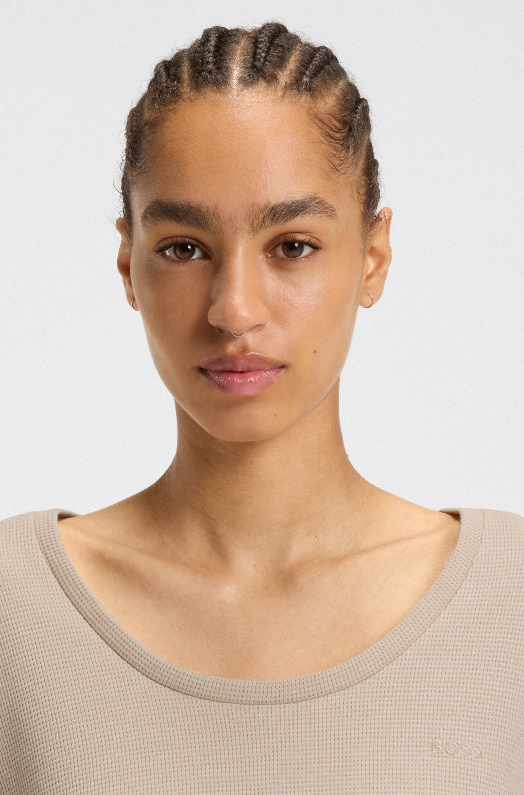 BOSS Langarmshirt »Waffle« Schlaf-Top, Waffelstruktur, aus Baumwollmix