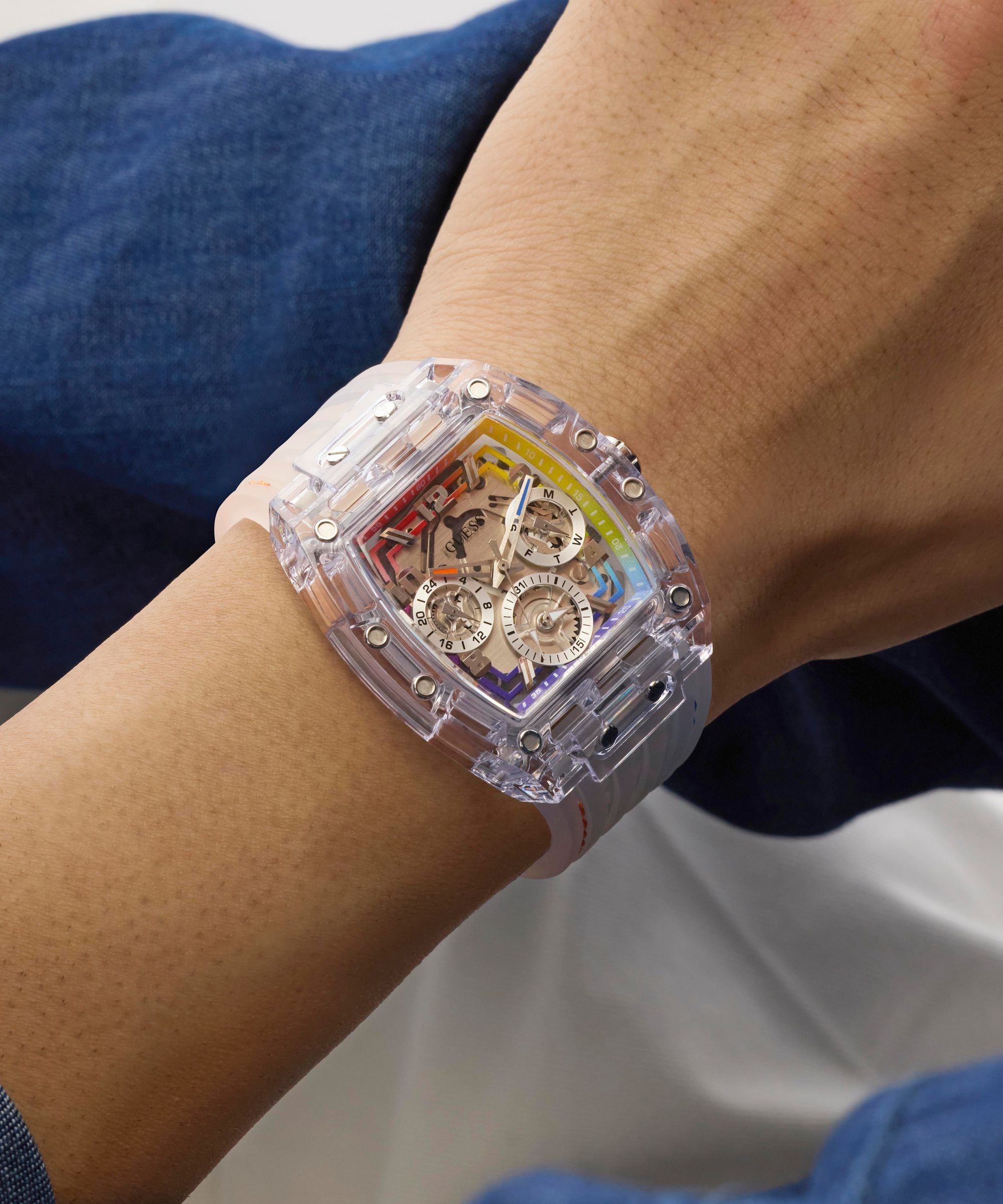 Guess Multifunktionsuhr »PHOENIX« Quarzuhr, Armbanduhr, Herrenuhr, Silikonarmband, analog, Wochentag