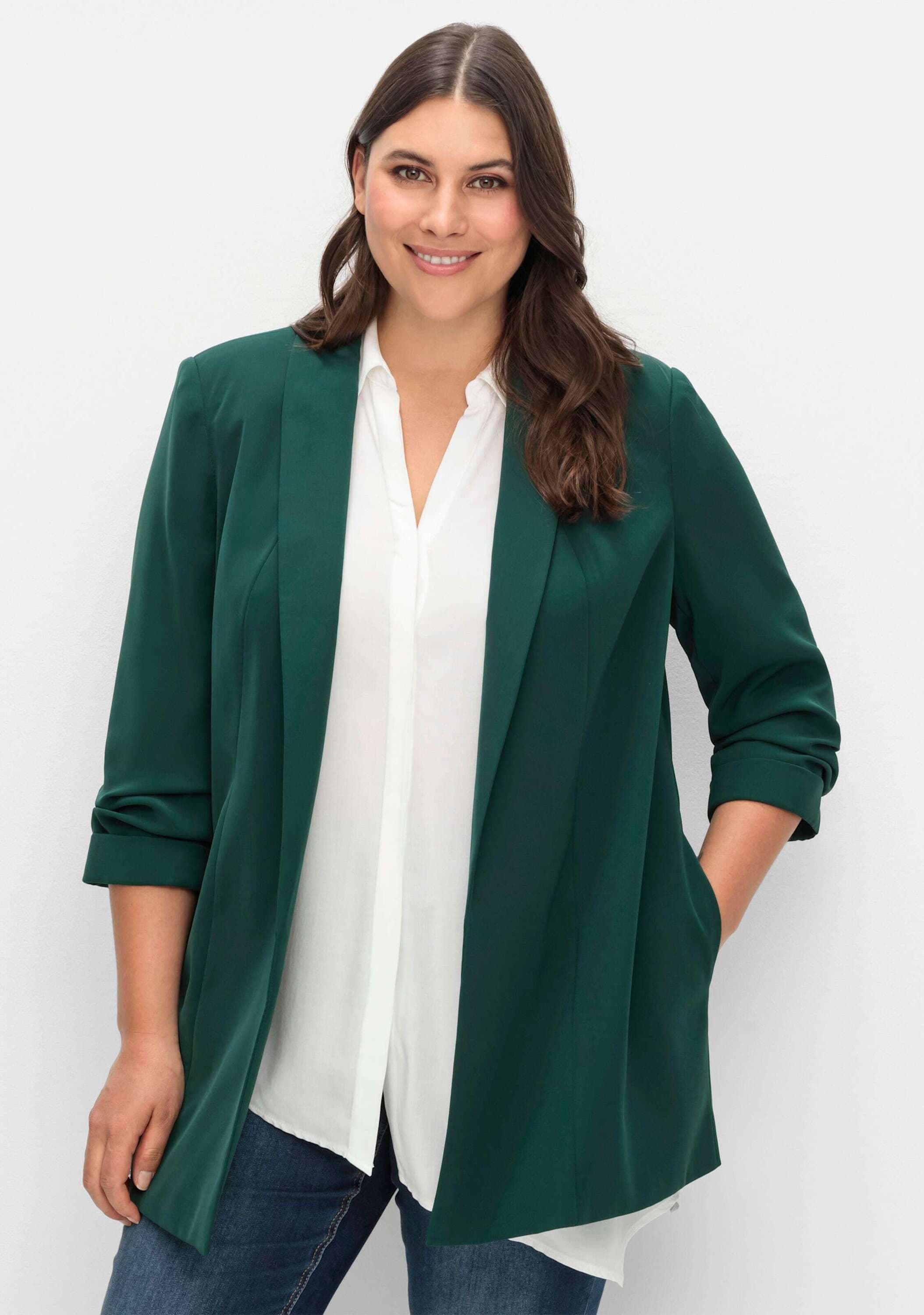 Sheego Blusenblazer »Longblazer Longblazer mit Schalkragen« mit Schalkragen und gerafftem 3/4-Arm