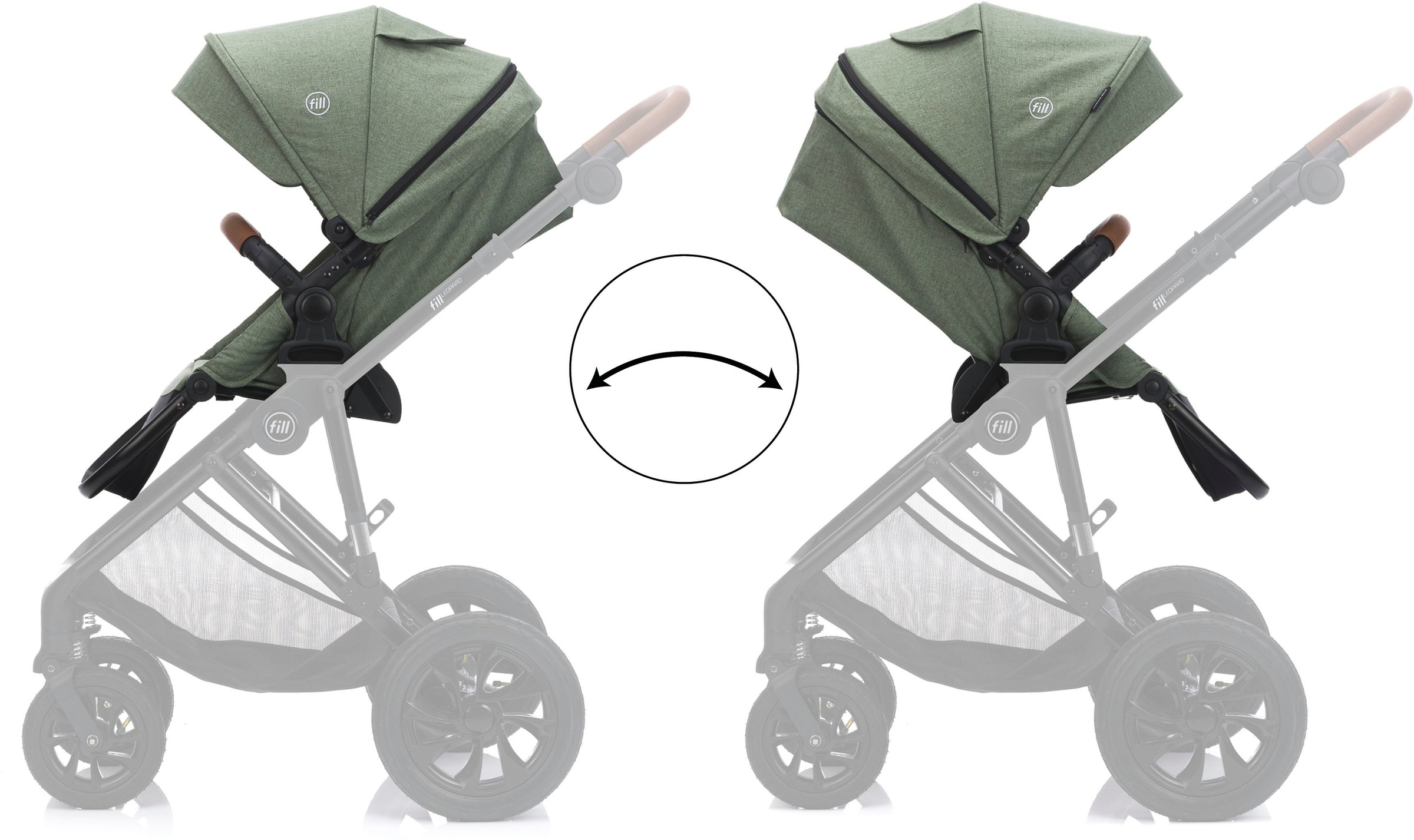 Fillikid Kombi-Kinderwagen »Kinderwagenset Fill Leopard Air, grün melange«, 22 kg